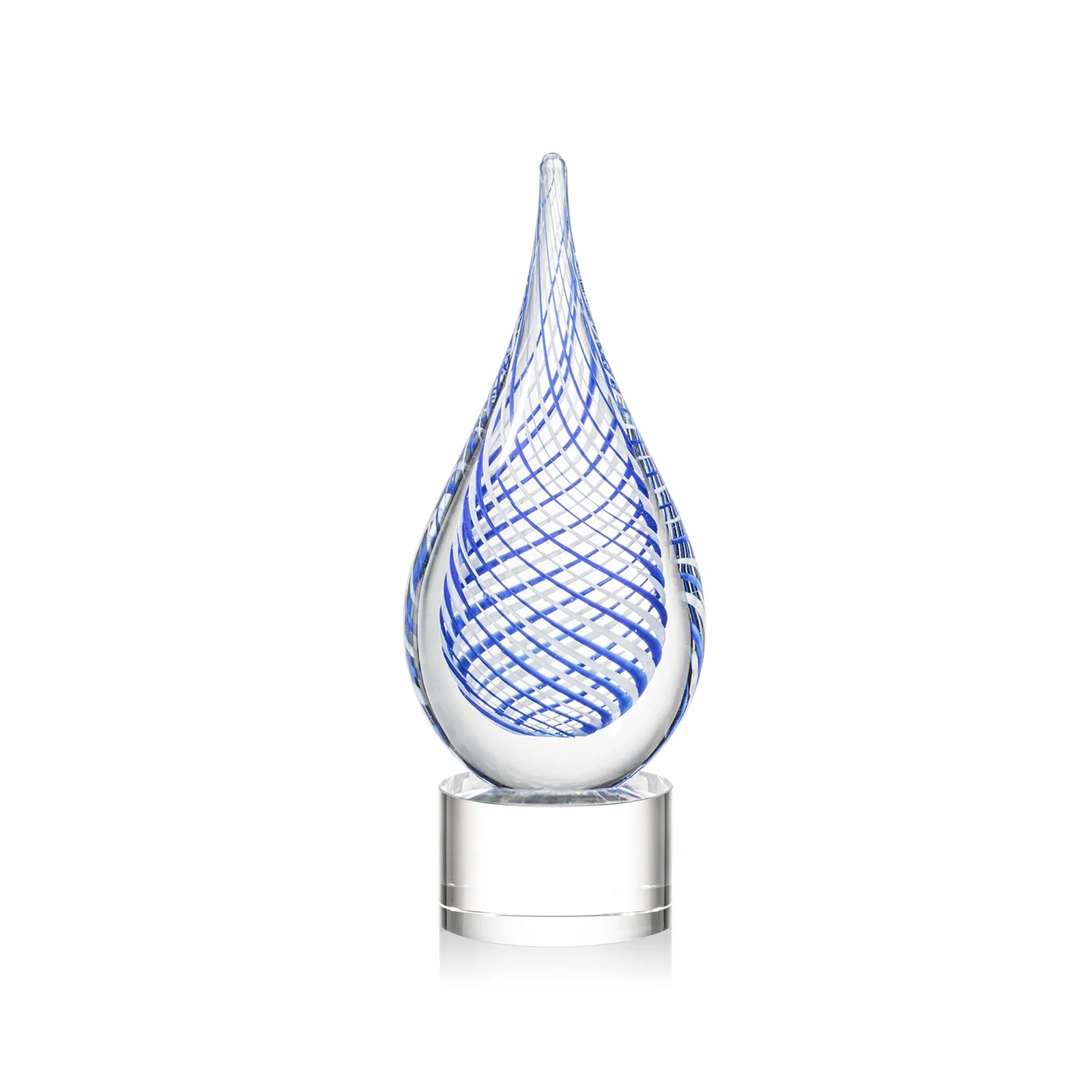 Personalized Clear Glass Teardrop Award With a Blue Accent for employee recognition