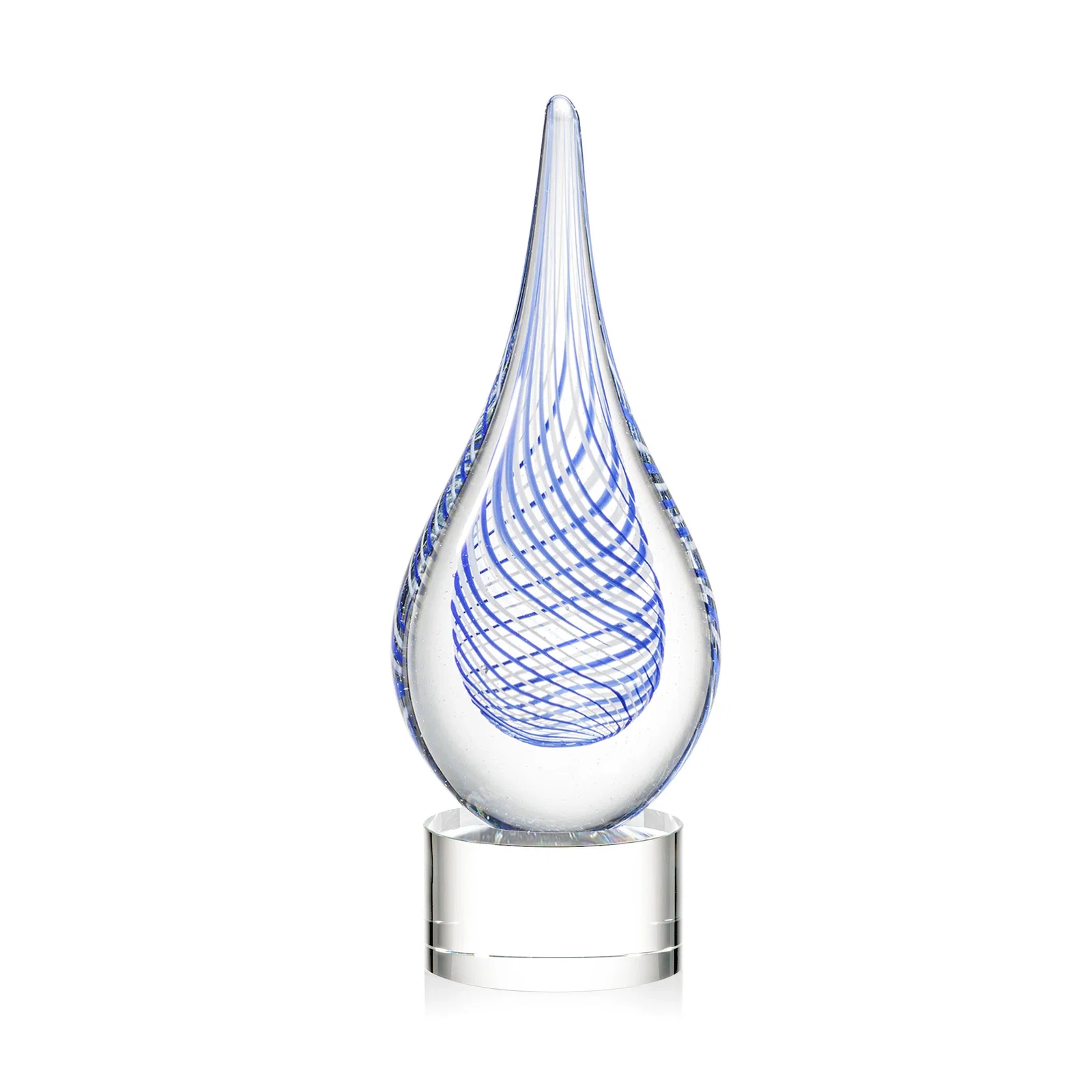 Personalized Clear Glass Teardrop Award With a Blue Accent for corporate award ceremonies