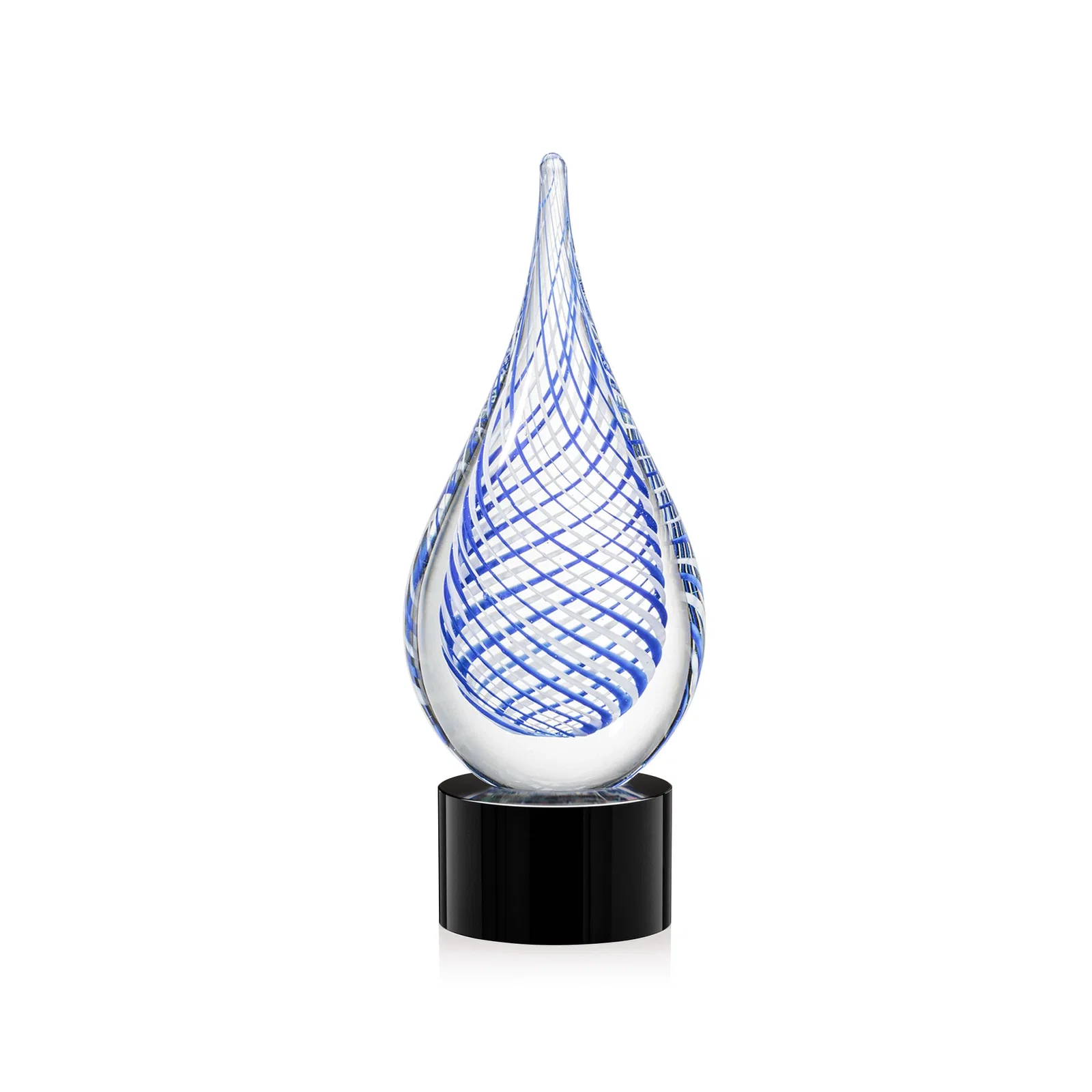 Personalized Clear Glass Teardrop Award With a Blue Accent for sales achievement awards
