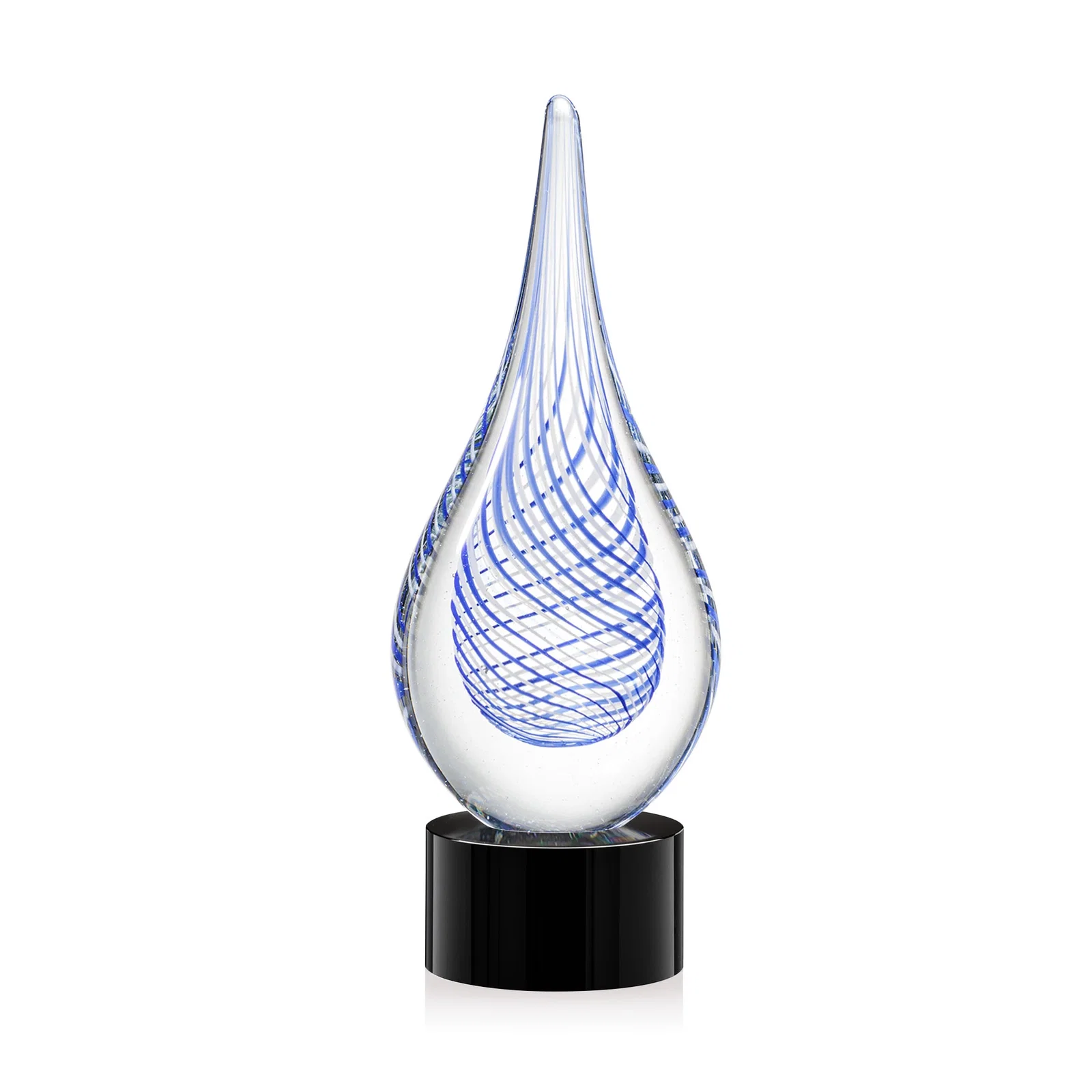 Personalized Clear Glass Teardrop Award With a Blue Accent for retirement presentations