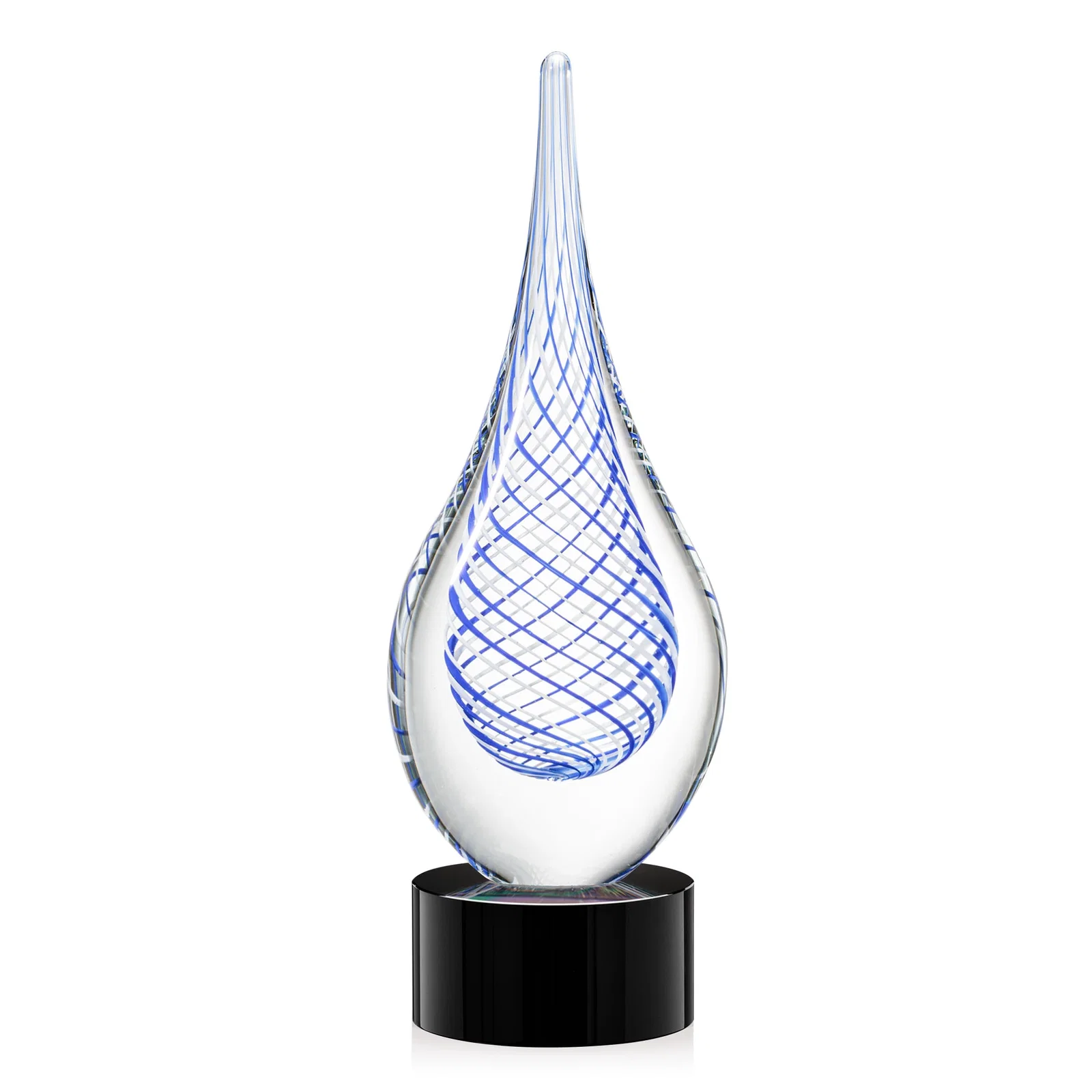 Personalized Clear Glass Teardrop Award With a Blue Accent for team milestone celebrations