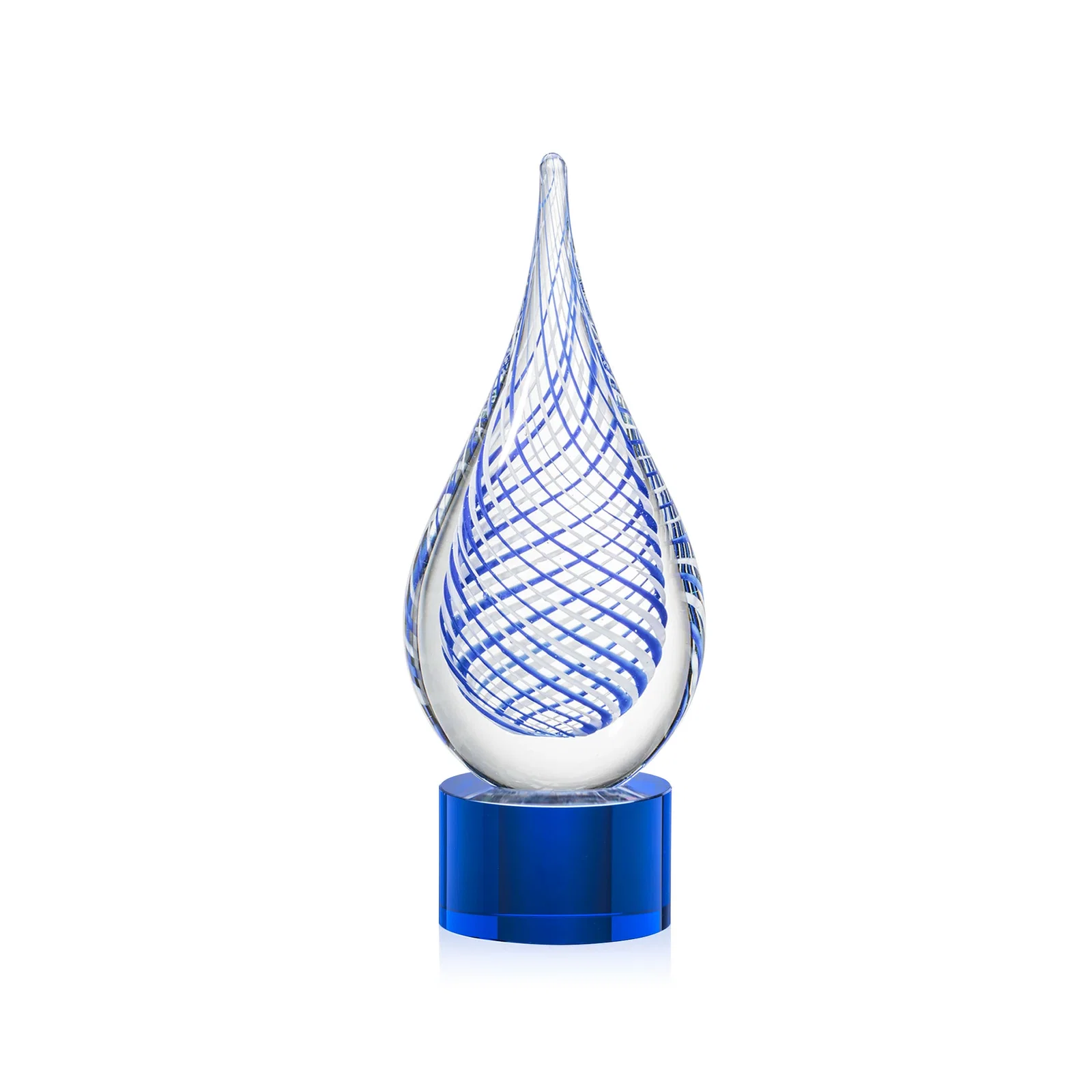 Personalized Clear Glass Teardrop Award With a Blue Accent for donor appreciation