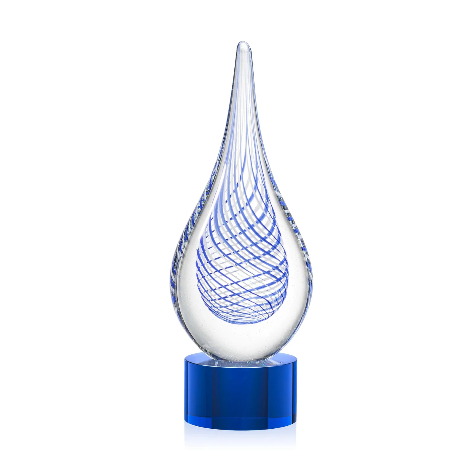 Personalized Clear Glass Teardrop Award With a Blue Accent for graduation ceremonies