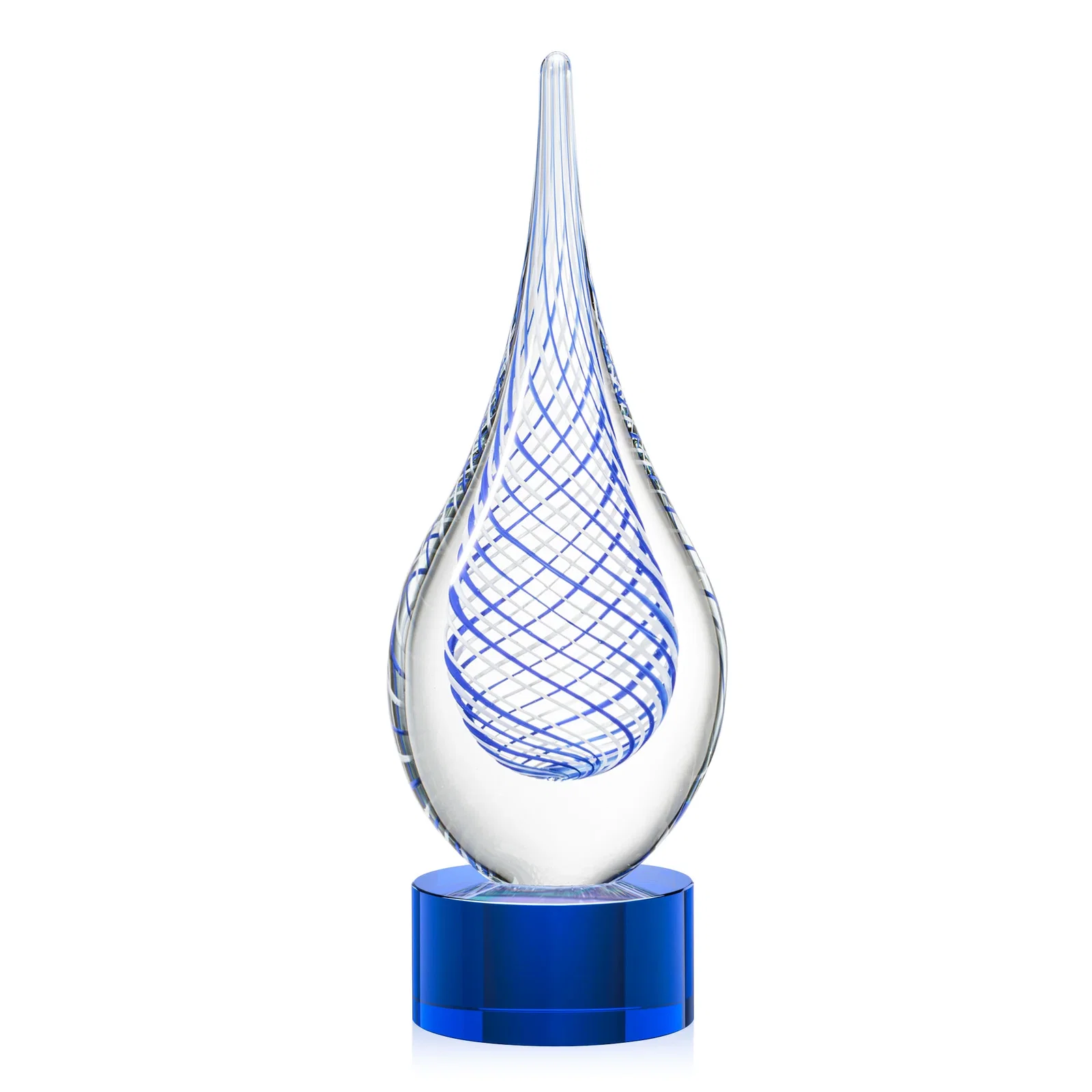 Personalized Clear Glass Teardrop Award With a Blue Accent for safety achievement programs