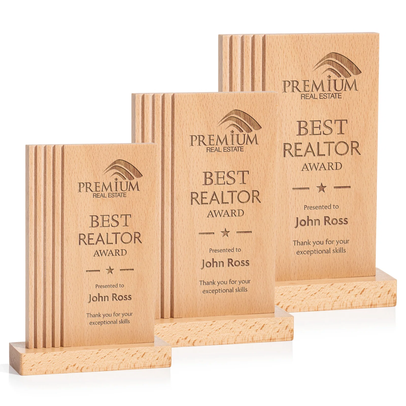 Custom Beechwood Rectangle Award with Left-Side Groove Accent for employee recognition