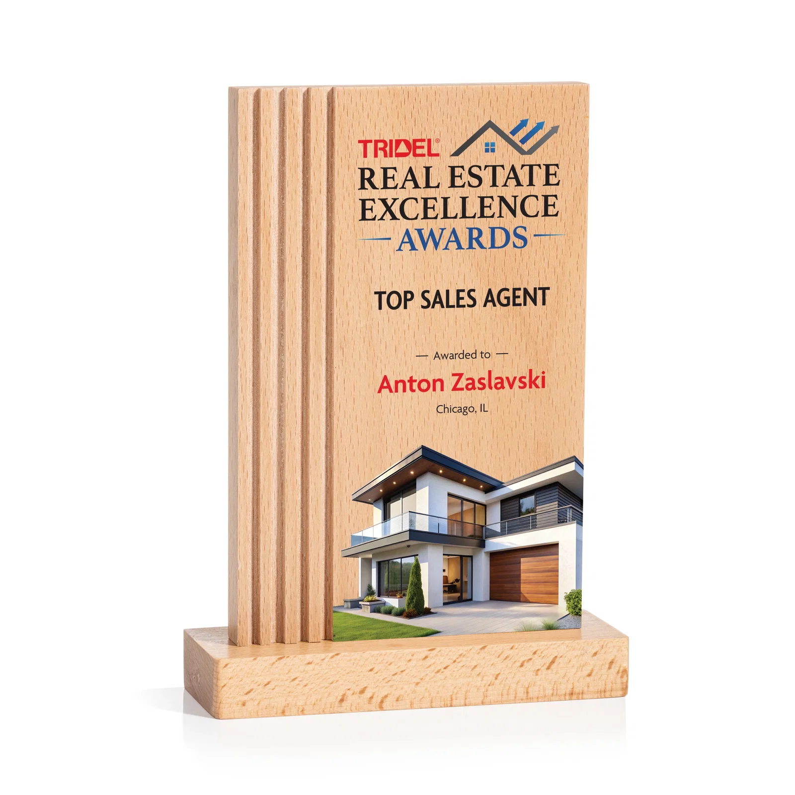 Custom Beechwood Rectangle Award with Left-Side Groove Accent for dealer and partner awards