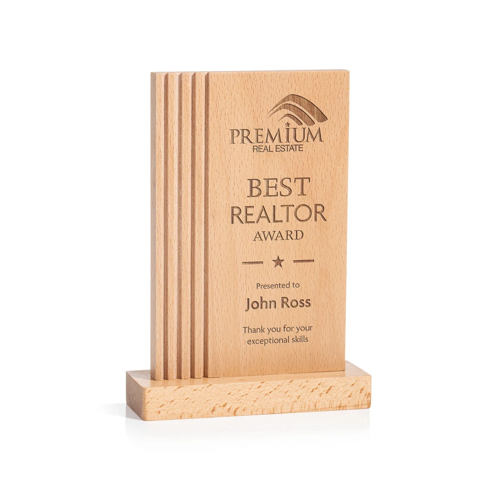 Custom Beechwood Rectangle Award with Left-Side Groove Accent for corporate award ceremonies