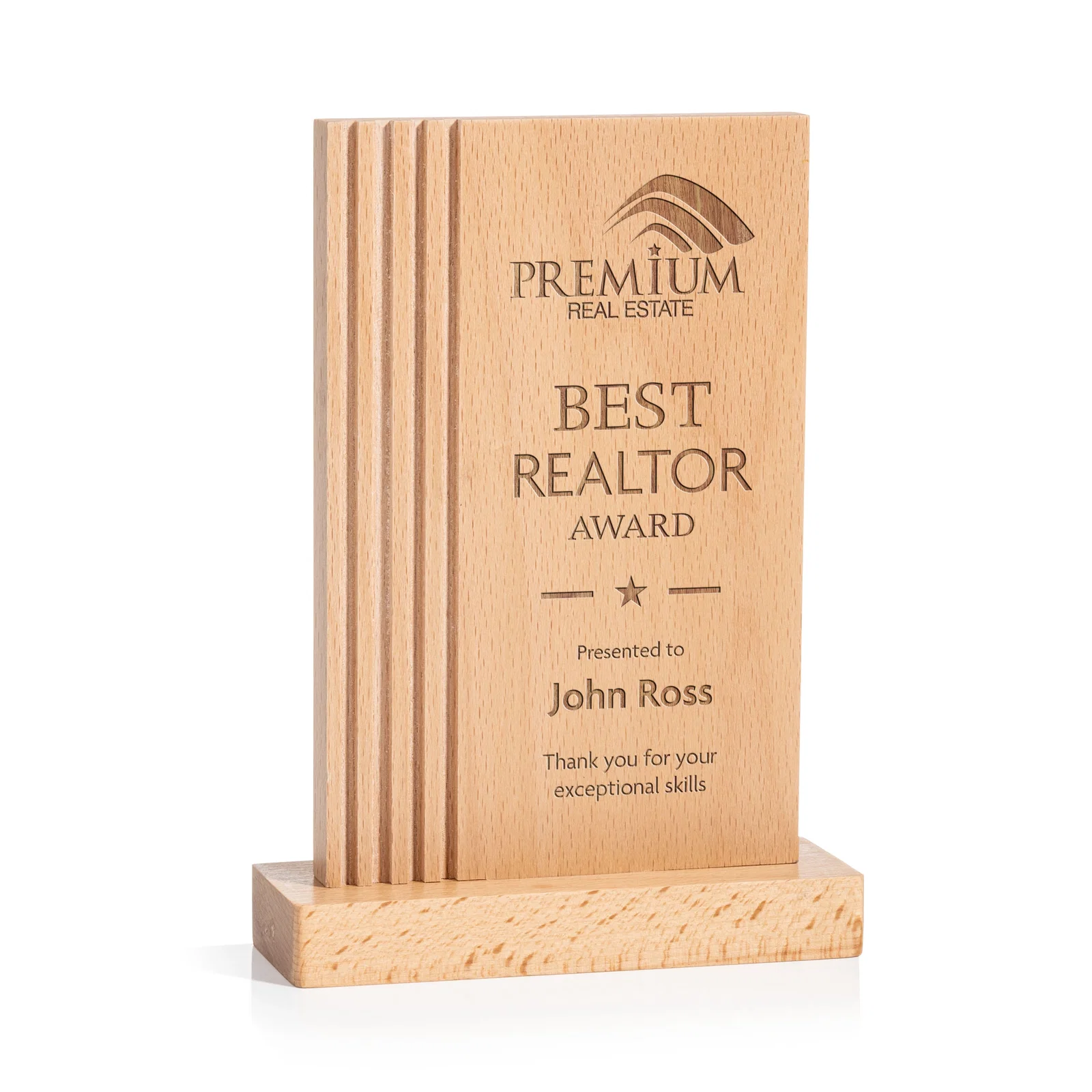 Custom Beechwood Rectangle Award with Left-Side Groove Accent for service anniversary gifts