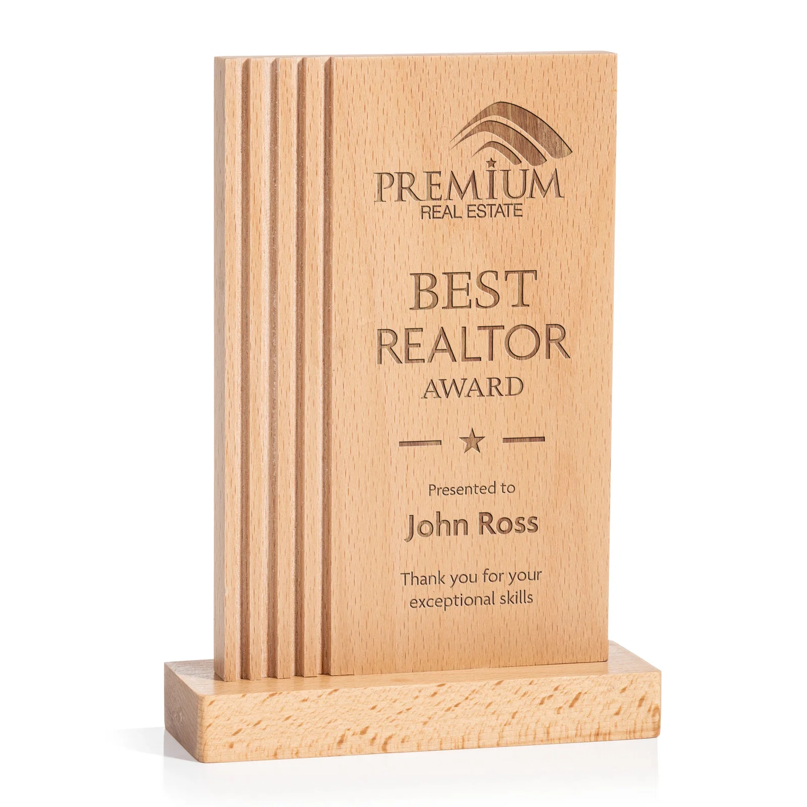 Custom Beechwood Rectangle Award with Left-Side Groove Accent for sales achievement awards
