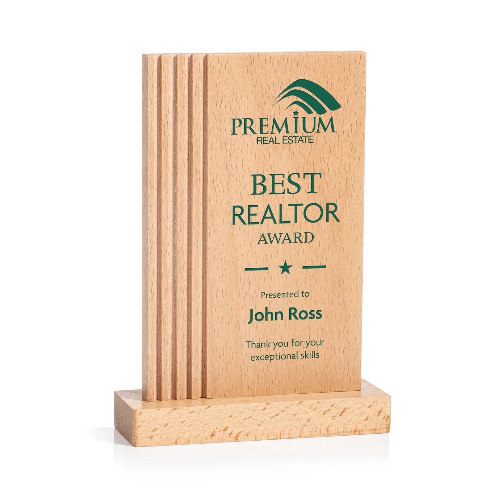 Custom Beechwood Rectangle Award with Left-Side Groove Accent for donor appreciation