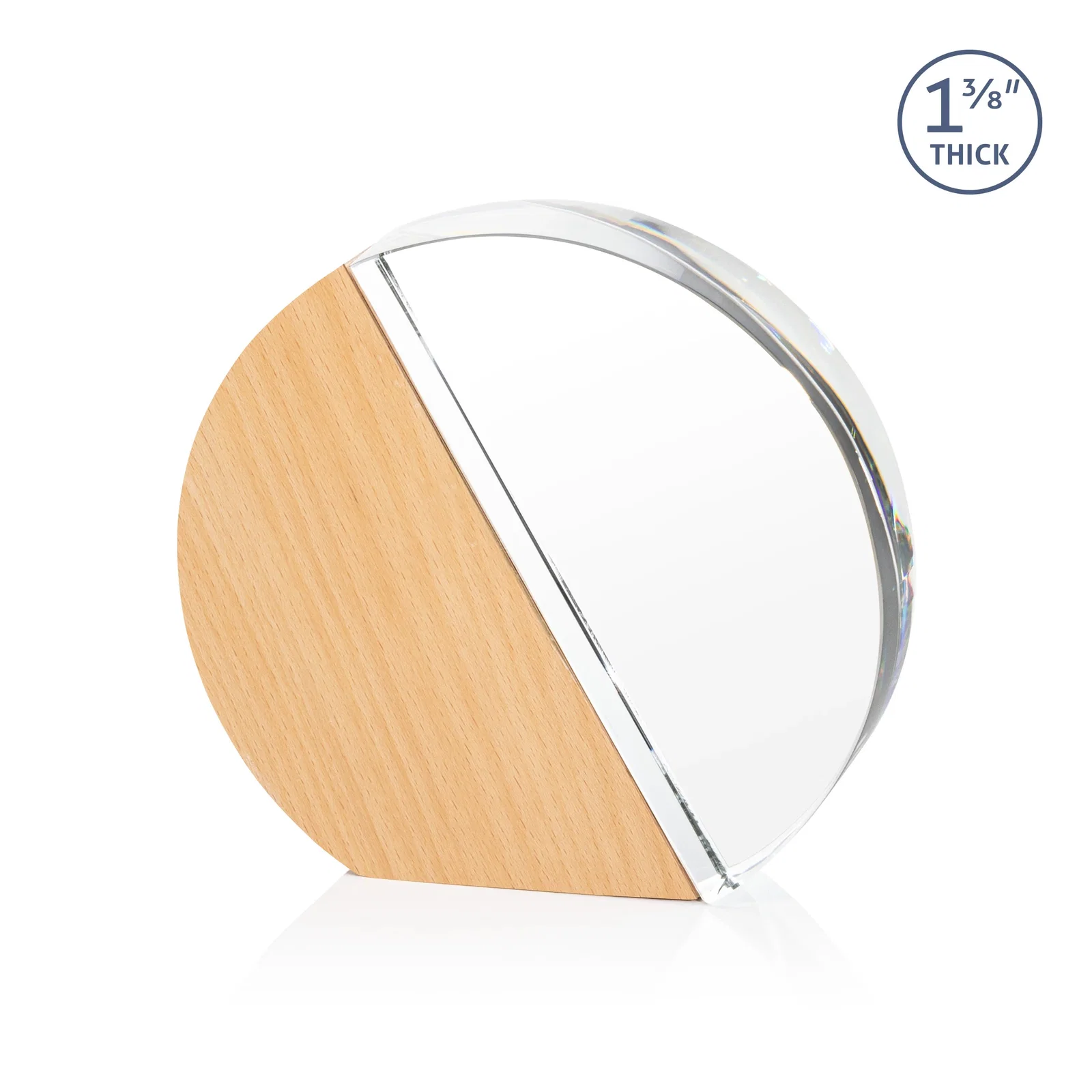 Custom Optical Crystal and Beechwood Circle Award with Diagonal Split for volunteer appreciation