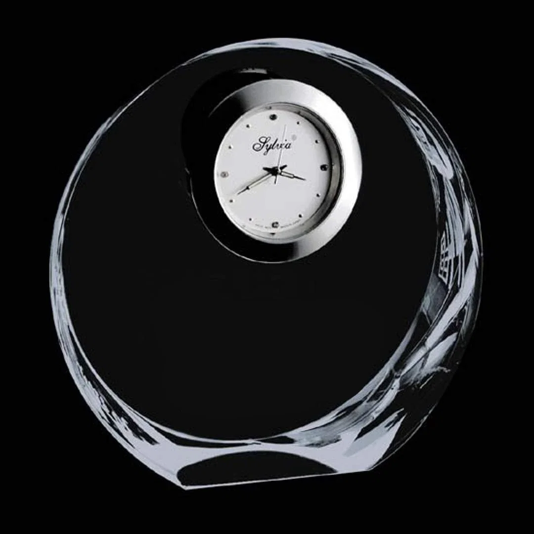 Custom Optical Crystal Round Desk Clock for corporate award ceremonies