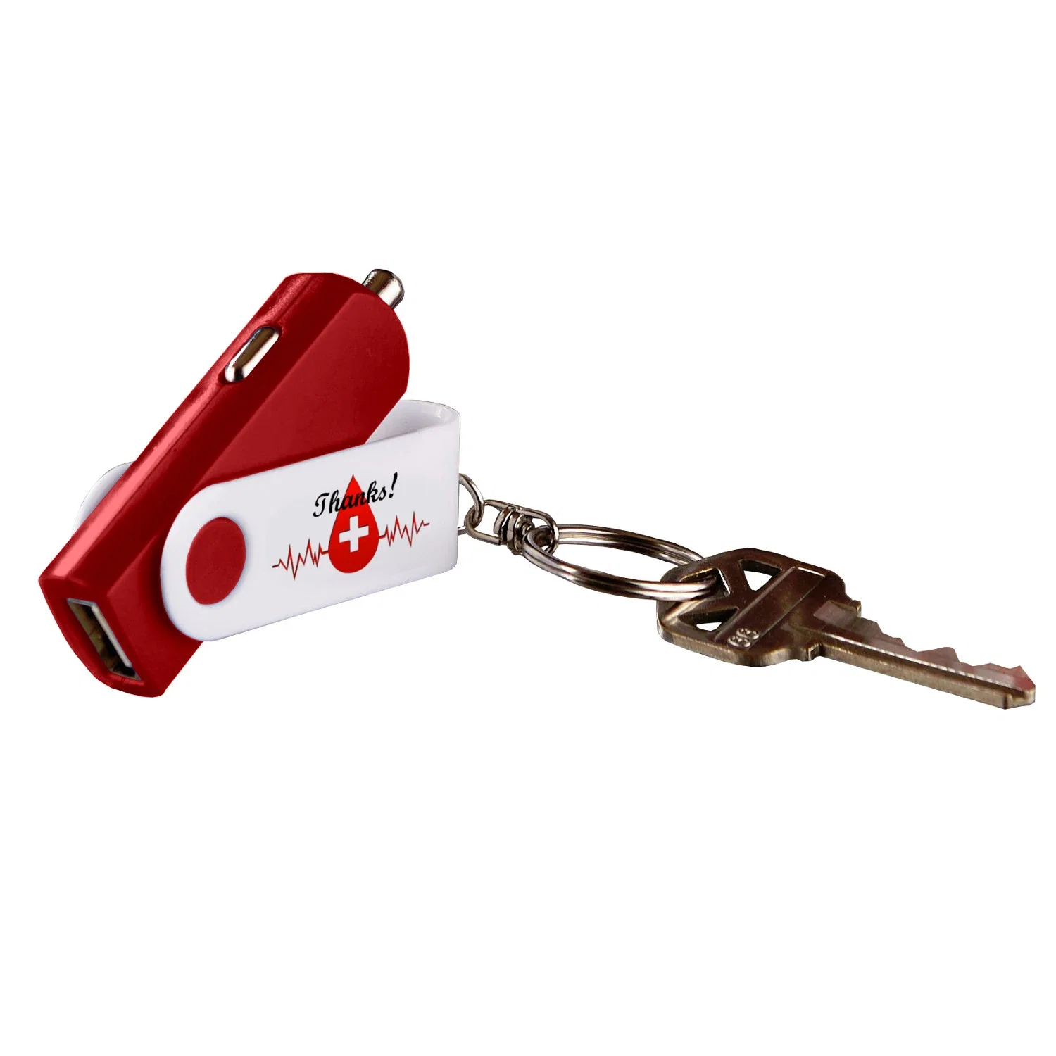 Personalized Key Chain USB Car Adaptor — Red — view 2