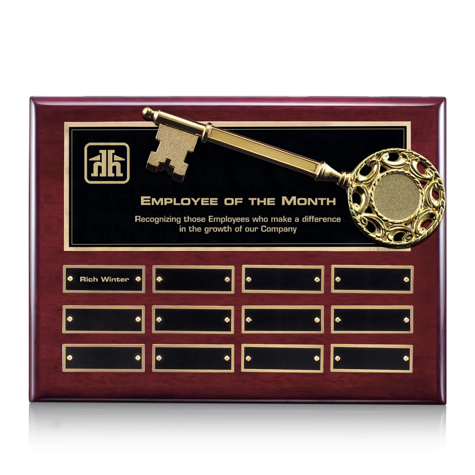 Custom Piano Finish Perpetual Plaque With Gavel Ornament for corporate award ceremonies