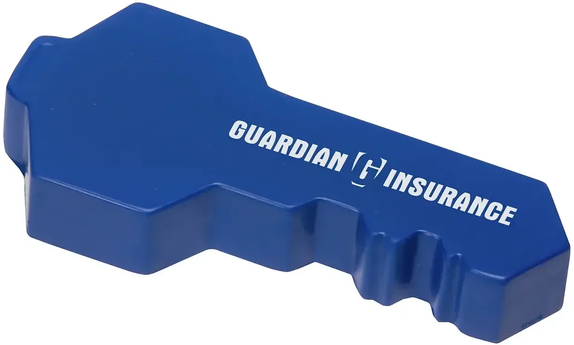 Custom Key Shaped Stress Reliever, branded key squeeze toy back view for real estate and locksmiths