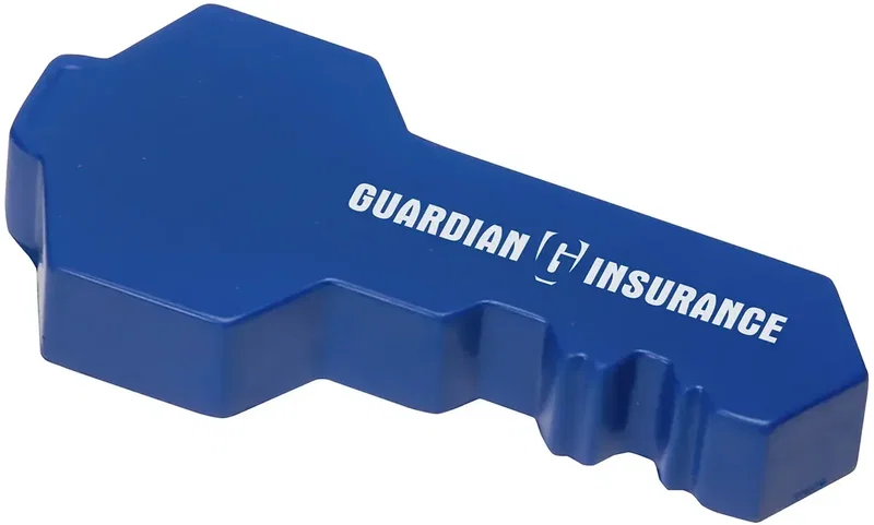 Custom Key Shaped Stress Reliever, branded key squeeze toy back view for real estate and locksmiths