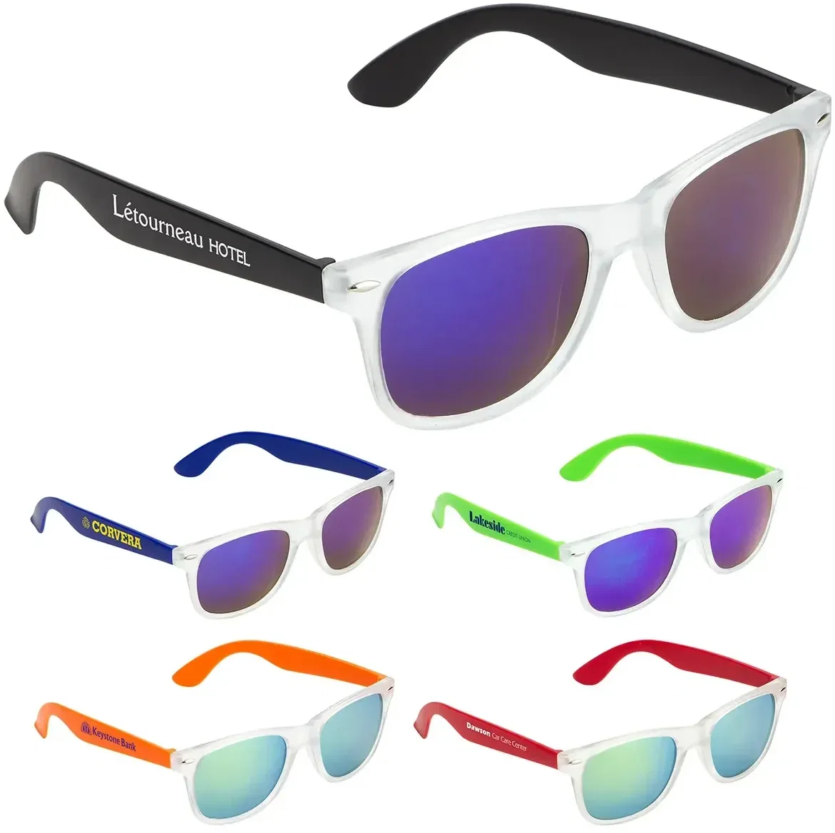 Key West mirrored sunglasses, custom branded UV400 sunglasses, front hero view