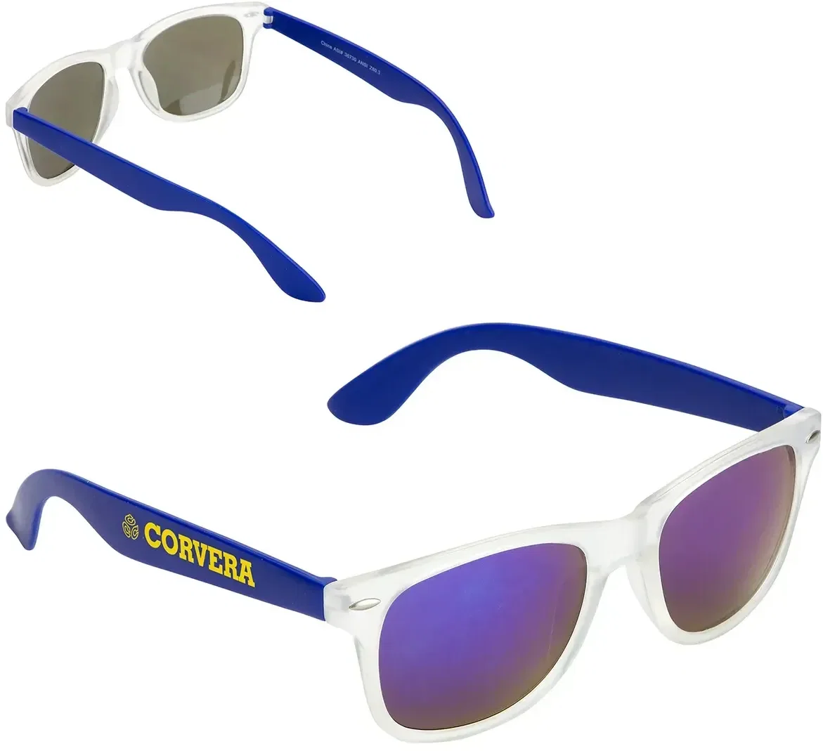 Branded Key West sunglasses angled, mirrored lens reflection view