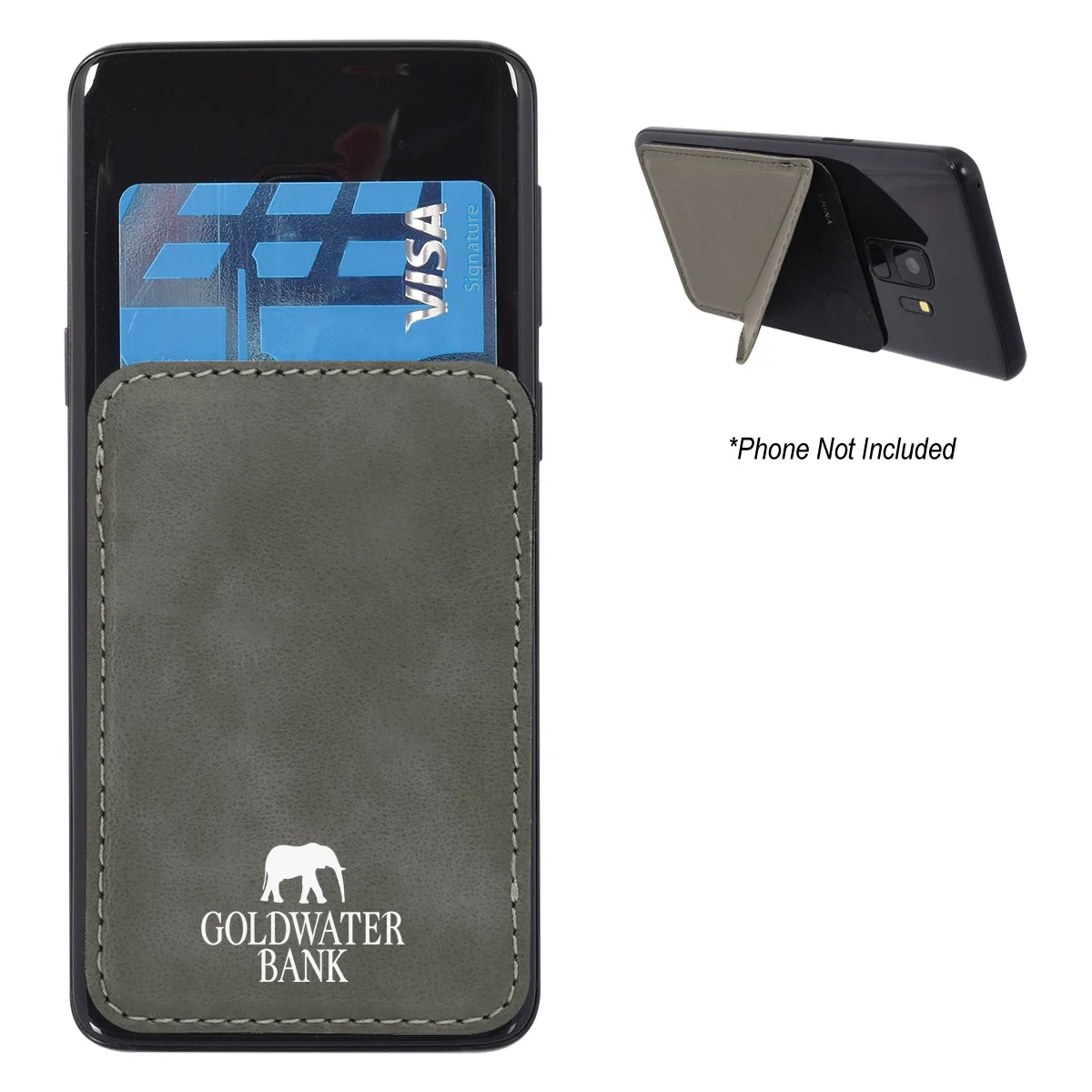 Gray wallet holding a couple of cards in its pocket