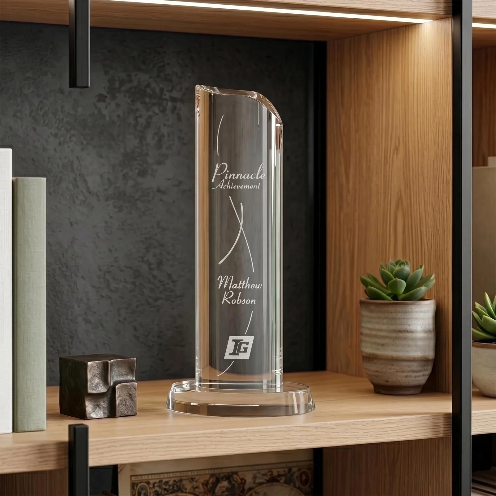 Custom Flared-Top Optical Crystal Tower Award for team milestone celebrations