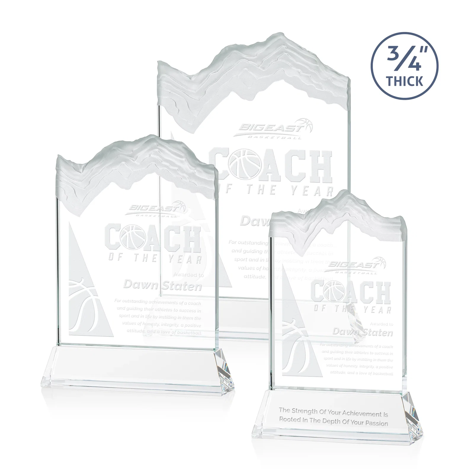 Custom Starfire Crystal Award with Deep Carved Frosted Peak, awards for employee recognition