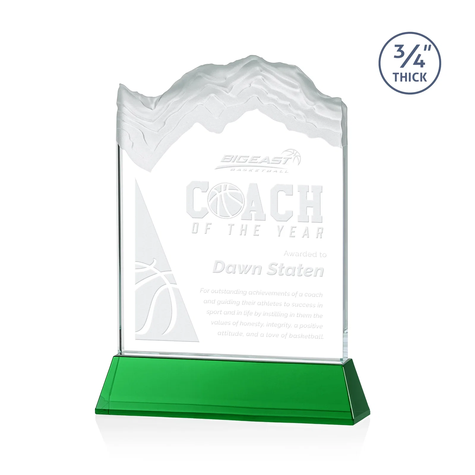 Custom Starfire Crystal Award with Deep Carved Frosted Peak, awards for dealer and partner awards
