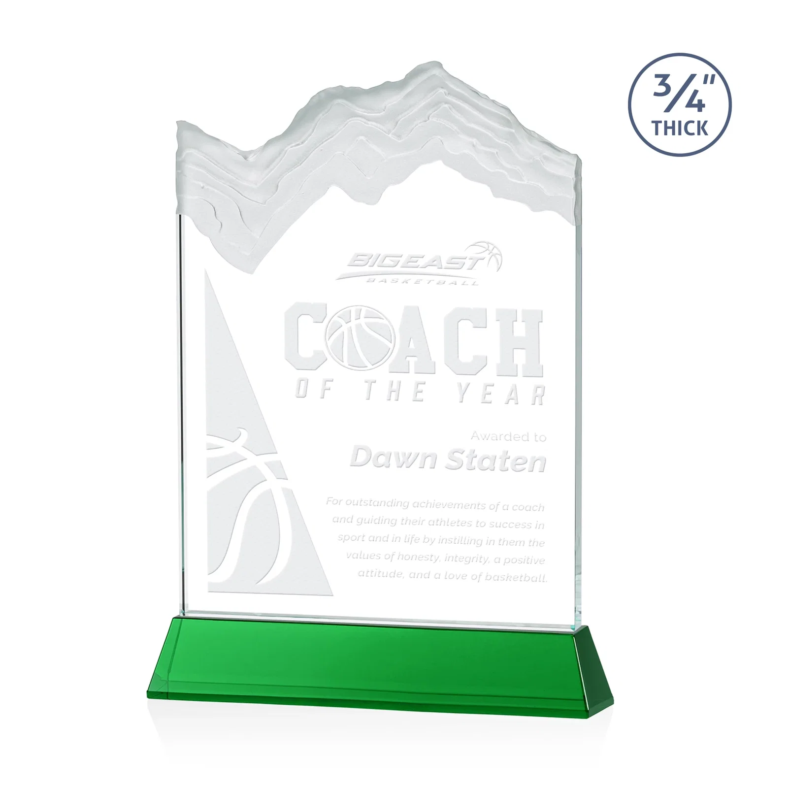 Custom Starfire Crystal Award with Deep Carved Frosted Peak, awards for company anniversary events