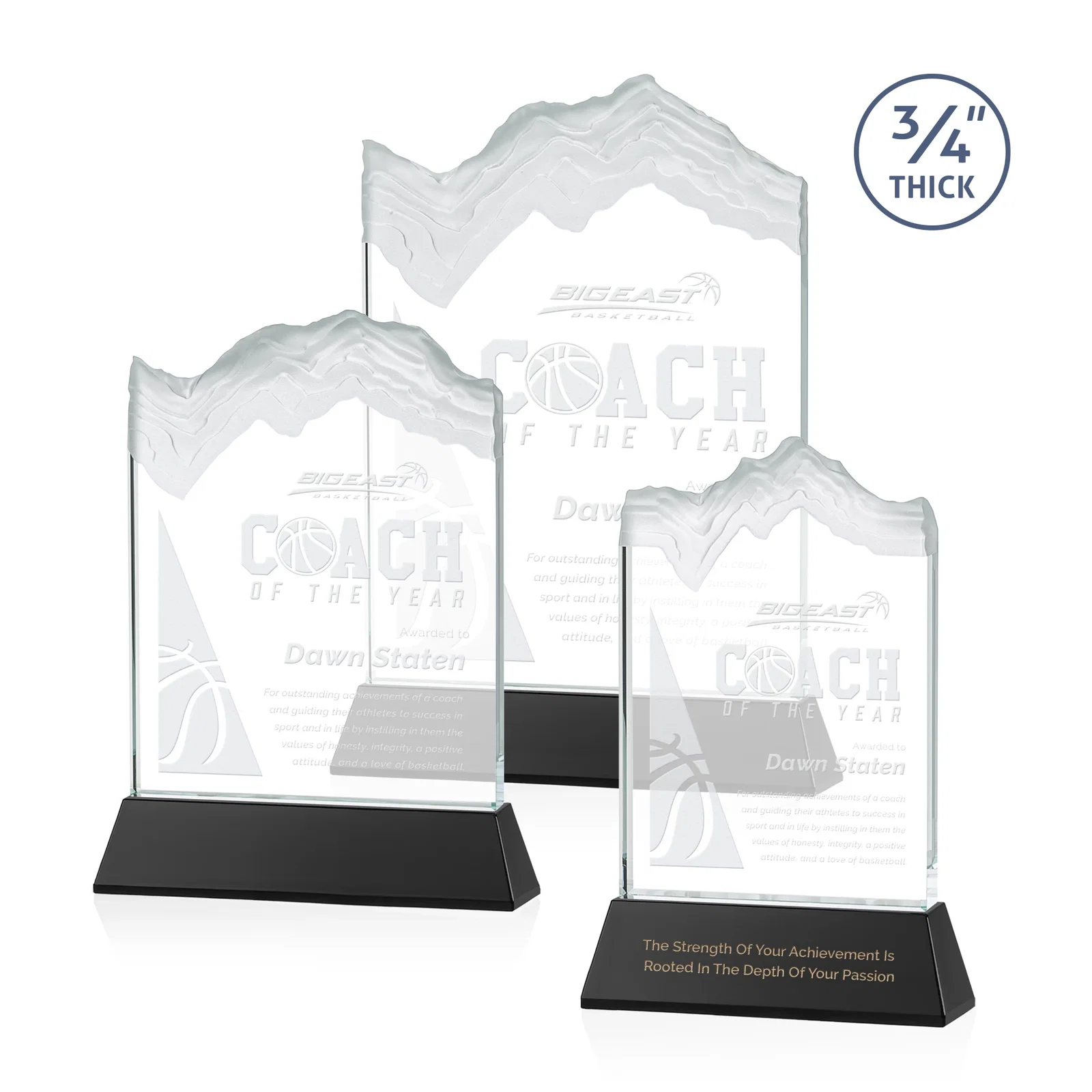 Personalized Starfire Crystal Award with Deep Carved Frosted Peak, awards for employee recognition