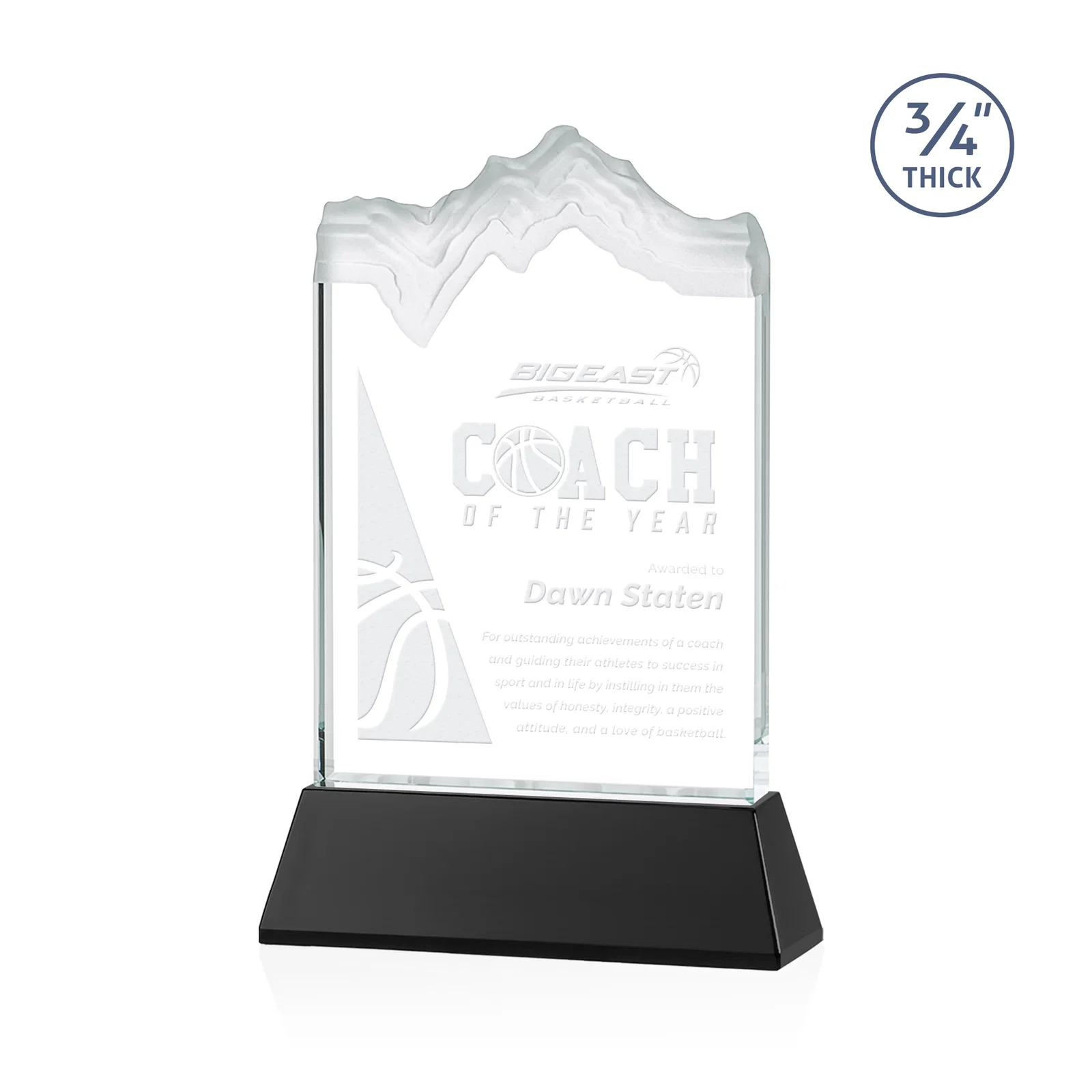 Personalized Starfire Crystal Award with Deep Carved Frosted Peak, awards for corporate award ceremonies