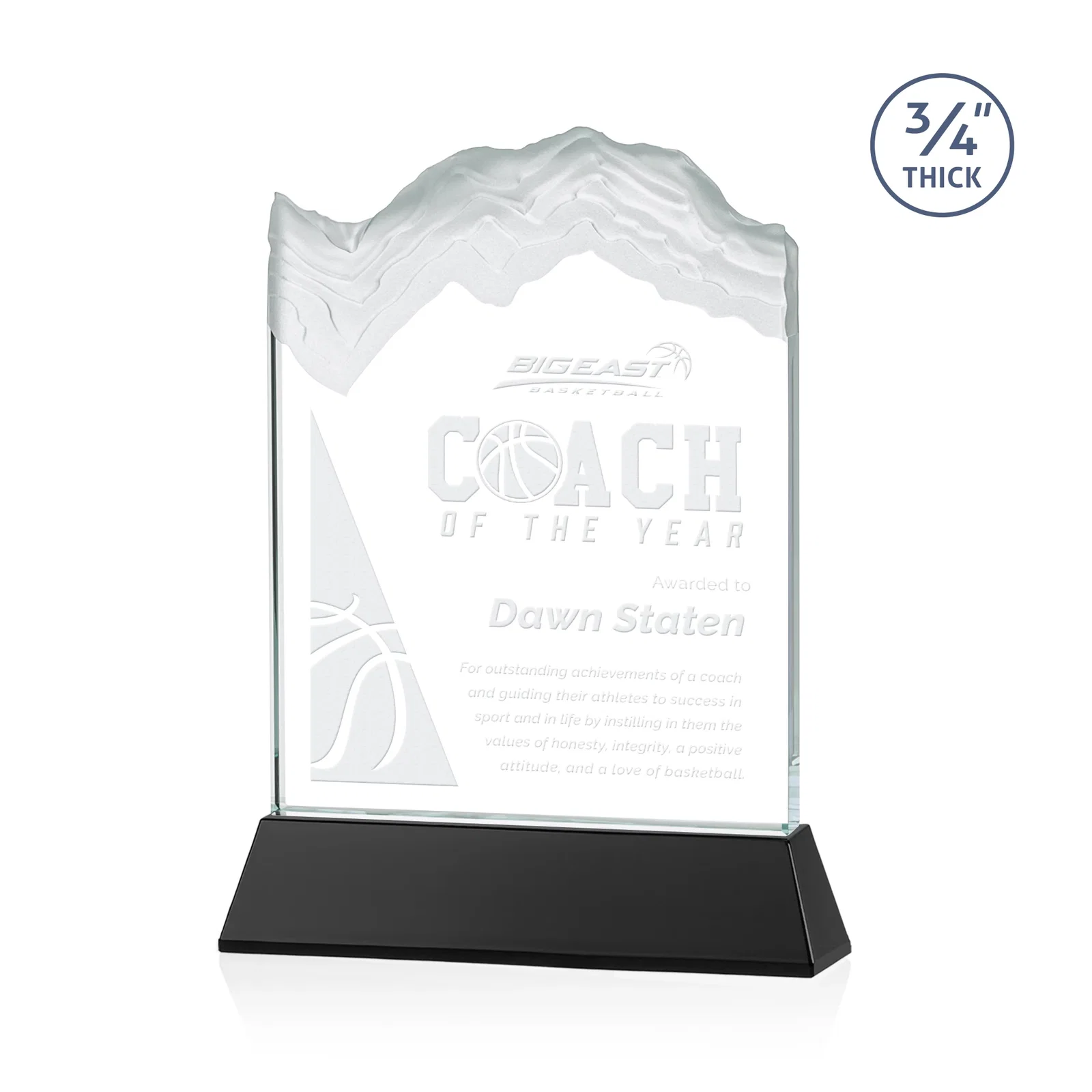 Personalized Starfire Crystal Award with Deep Carved Frosted Peak, awards for service anniversary gifts