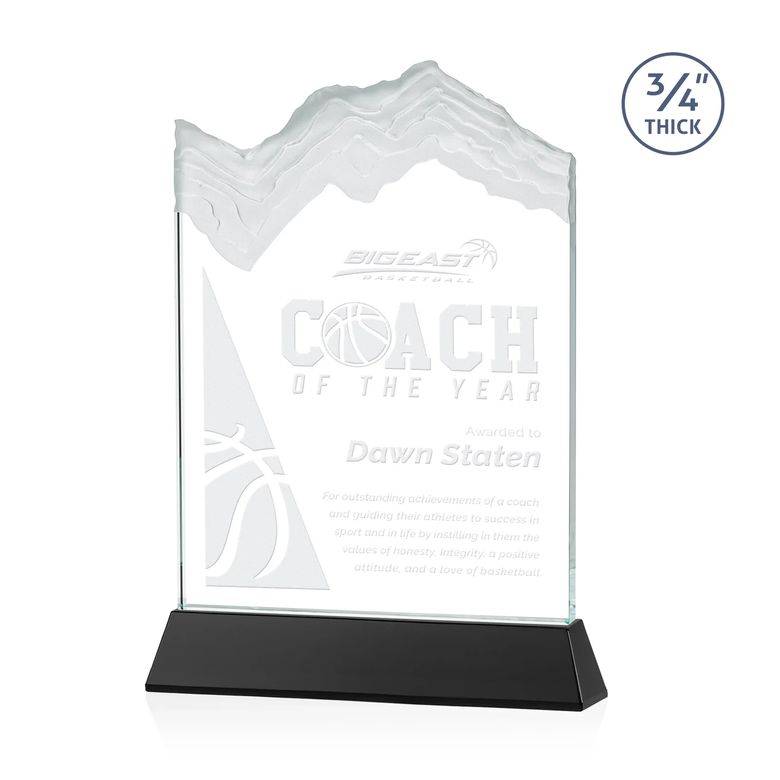 Personalized Starfire Crystal Award with Deep Carved Frosted Peak, awards for sales achievement awards