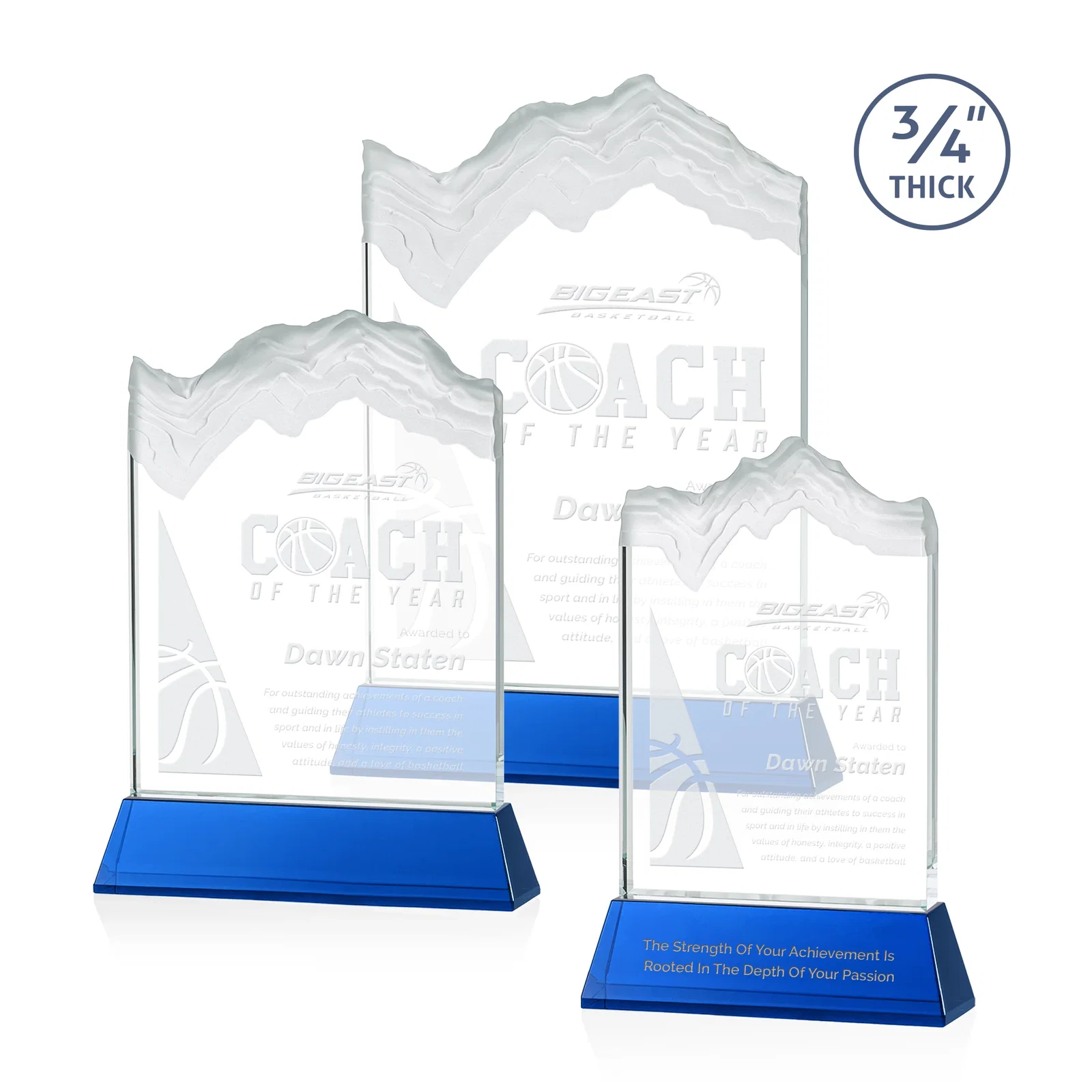 Personalized Starfire Crystal Award with Deep Carved Frosted Peak, awards for retirement presentations