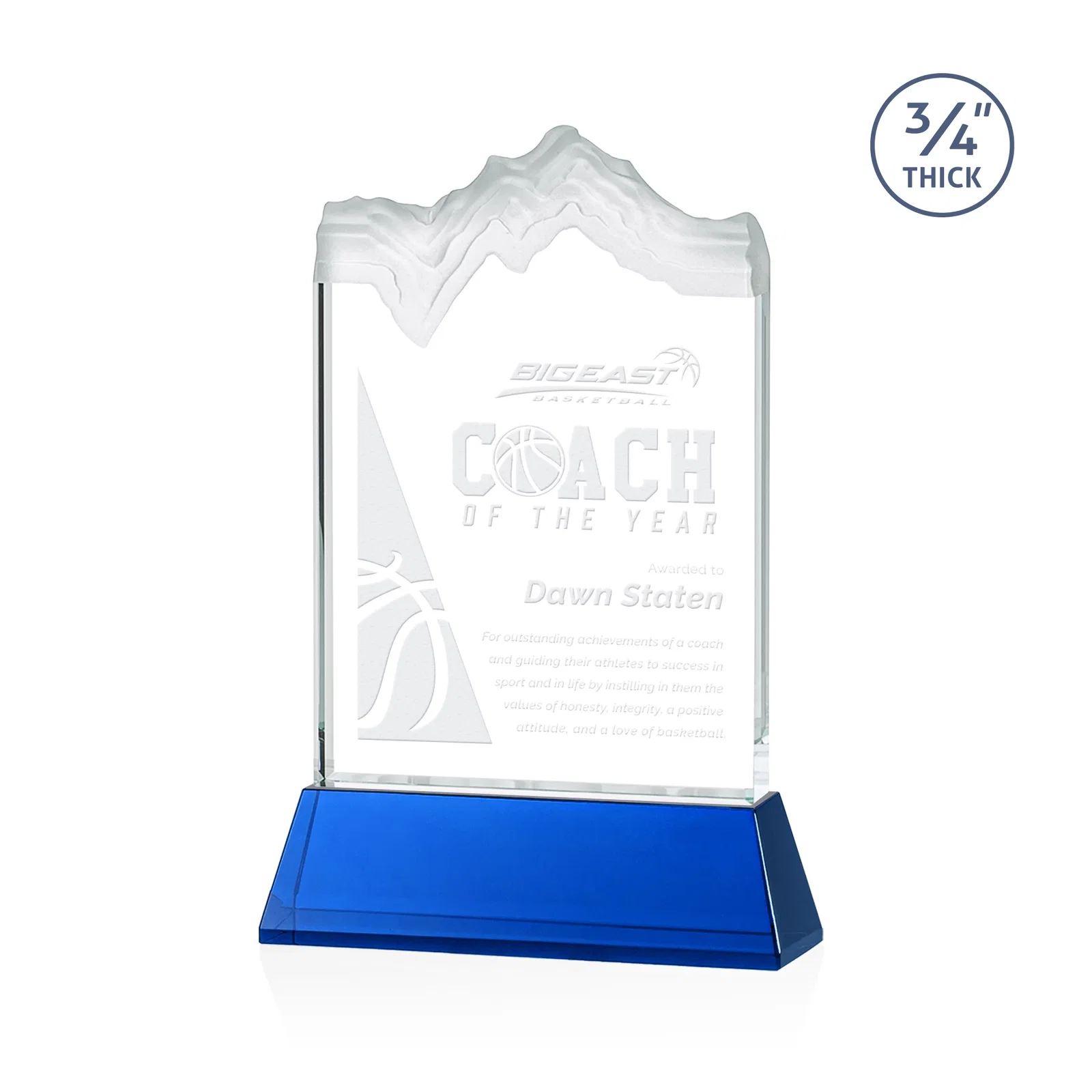Personalized Starfire Crystal Award with Deep Carved Frosted Peak, awards for team milestone celebrations