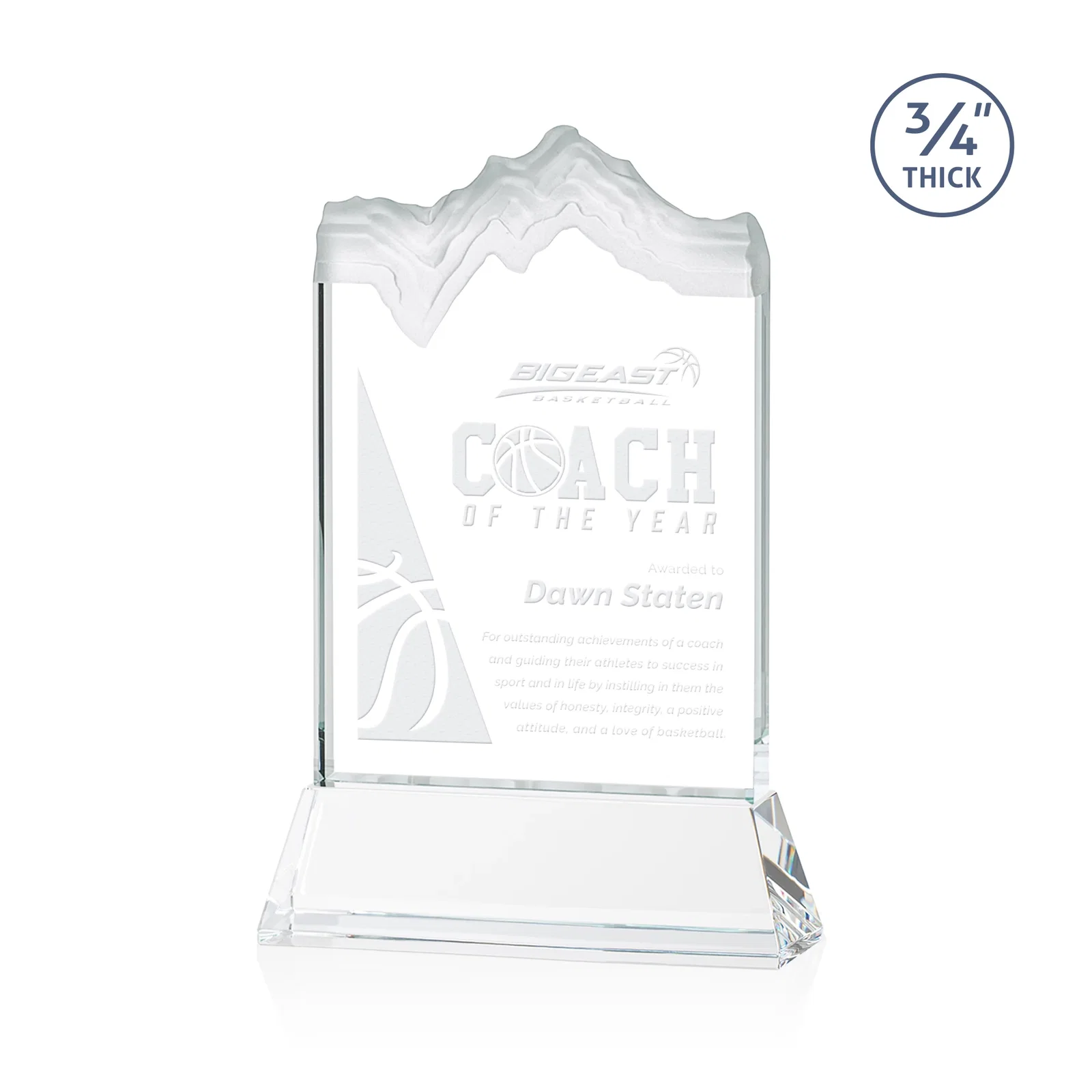 Custom Starfire Crystal Award with Deep Carved Frosted Peak, awards for corporate award ceremonies