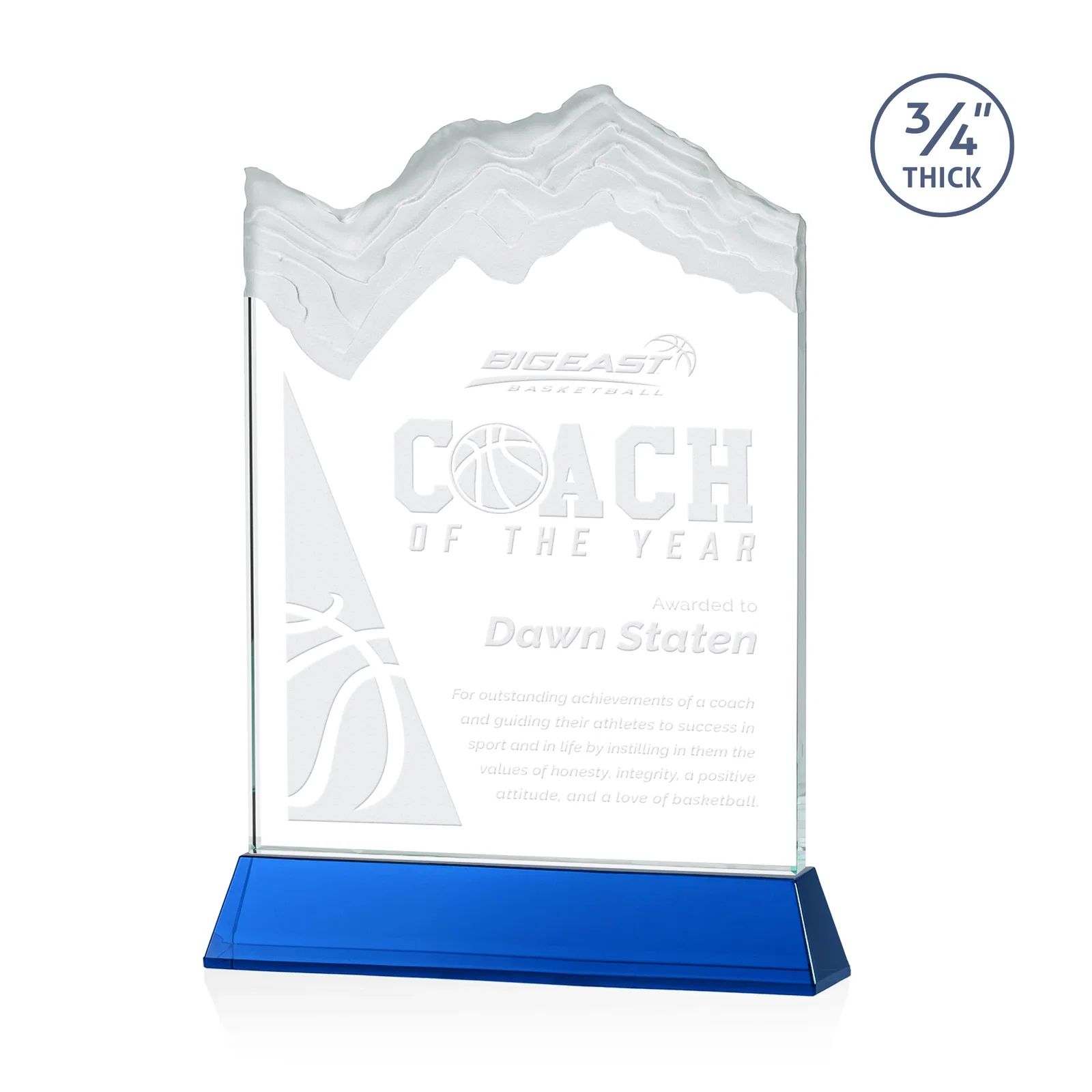 Personalized Starfire Crystal Award with Deep Carved Frosted Peak, awards for graduation ceremonies