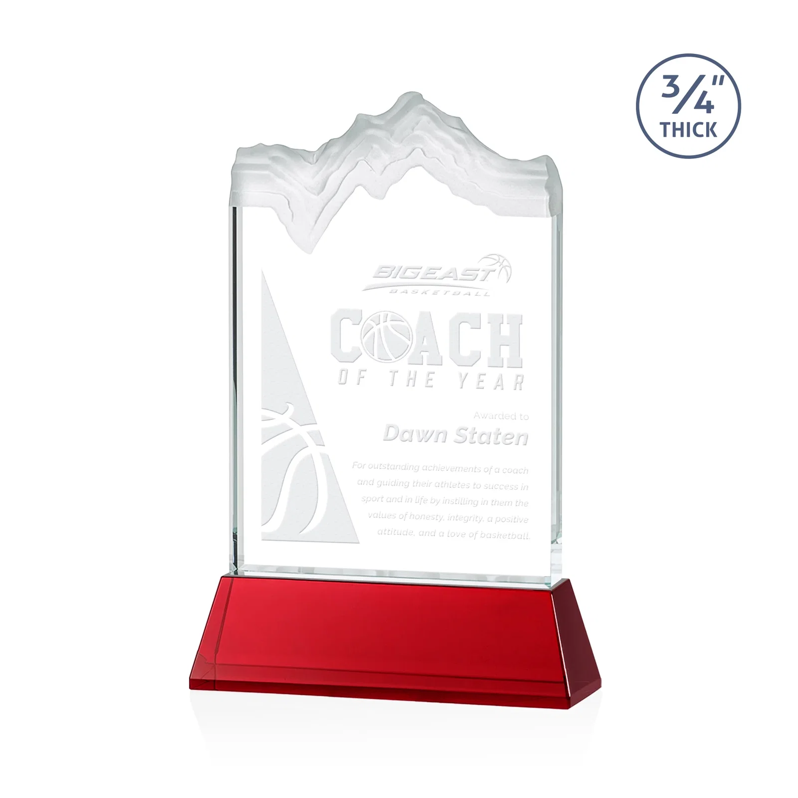 Personalized Starfire Crystal Award with Deep Carved Frosted Peak, awards for volunteer appreciation