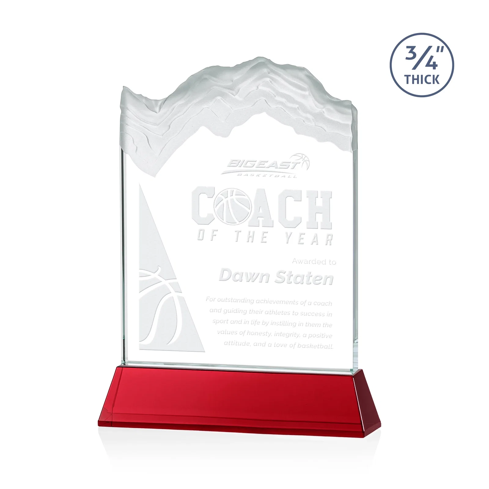 Personalized Starfire Crystal Award with Deep Carved Frosted Peak, awards for dealer and partner awards