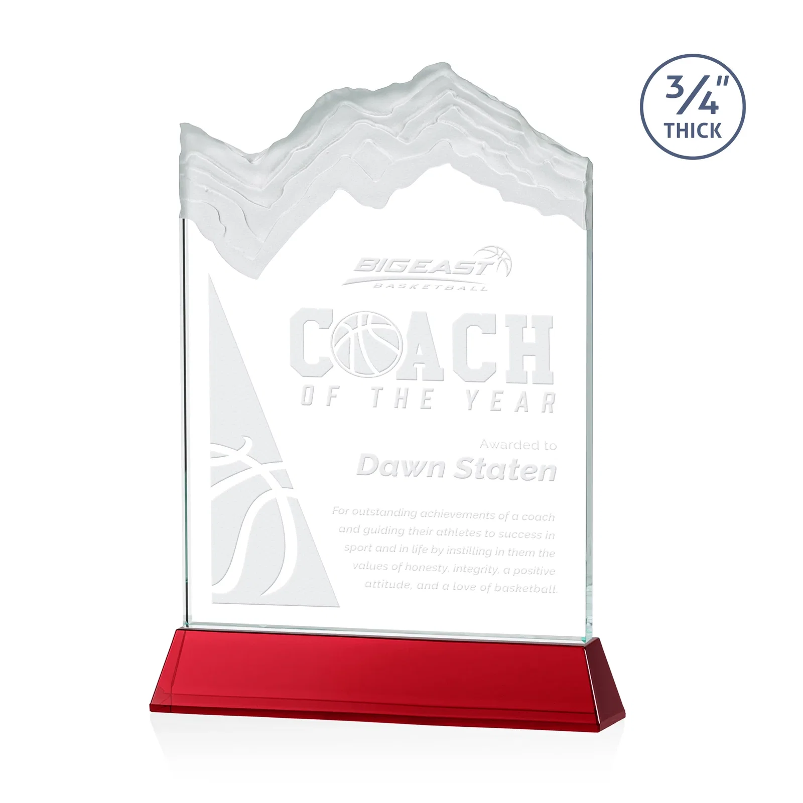 Personalized Starfire Crystal Award with Deep Carved Frosted Peak, awards for company anniversary events