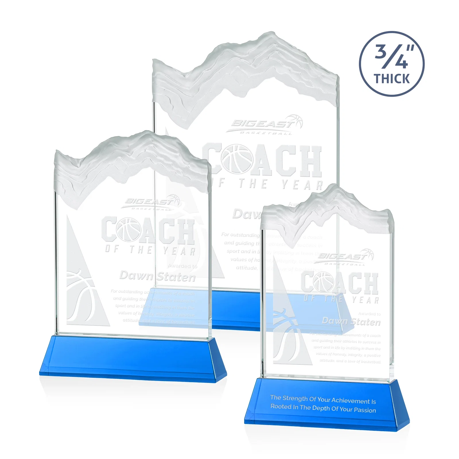 Promotional Starfire Crystal Award with Deep Carved Frosted Peak, awards for employee recognition