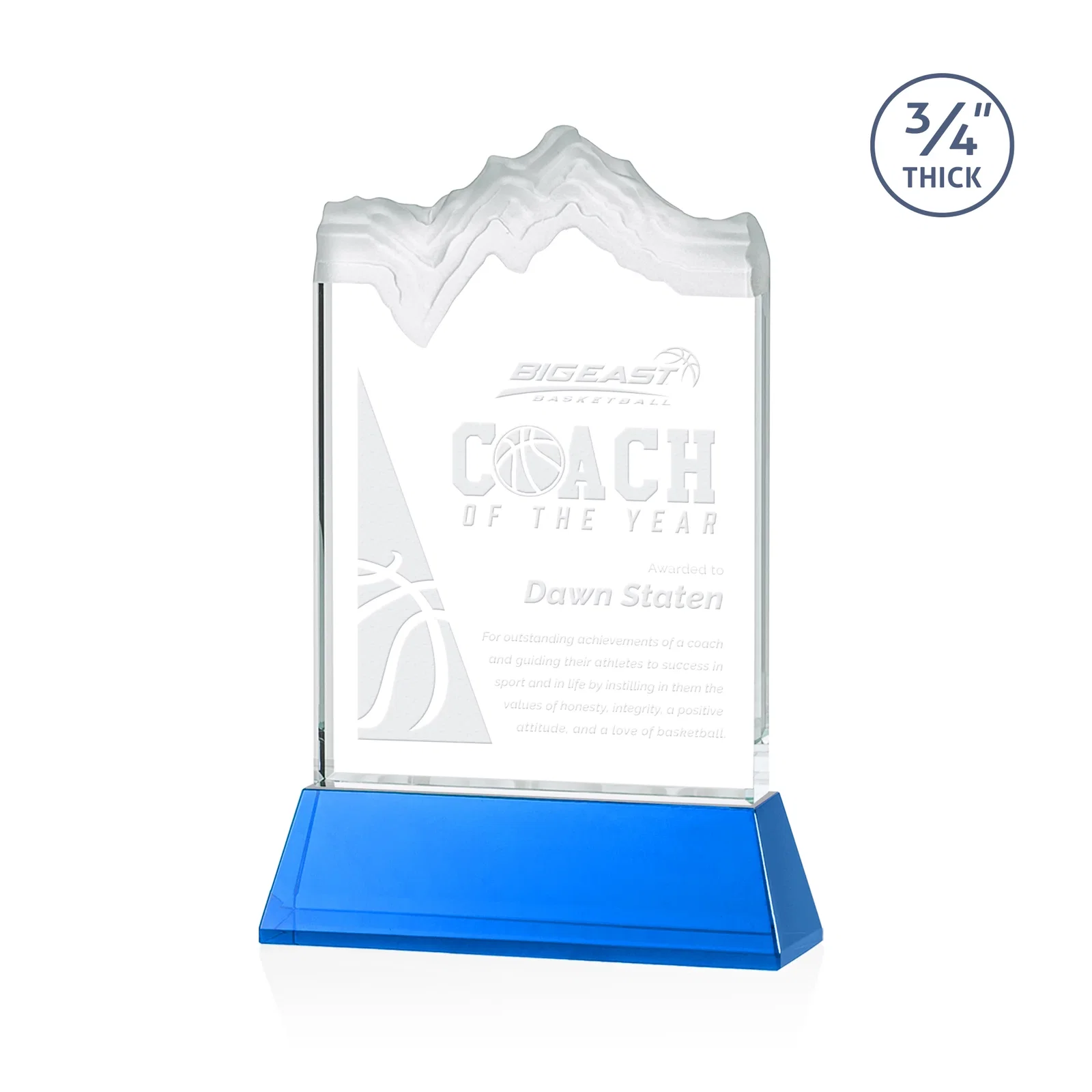 Promotional Starfire Crystal Award with Deep Carved Frosted Peak, awards for corporate award ceremonies