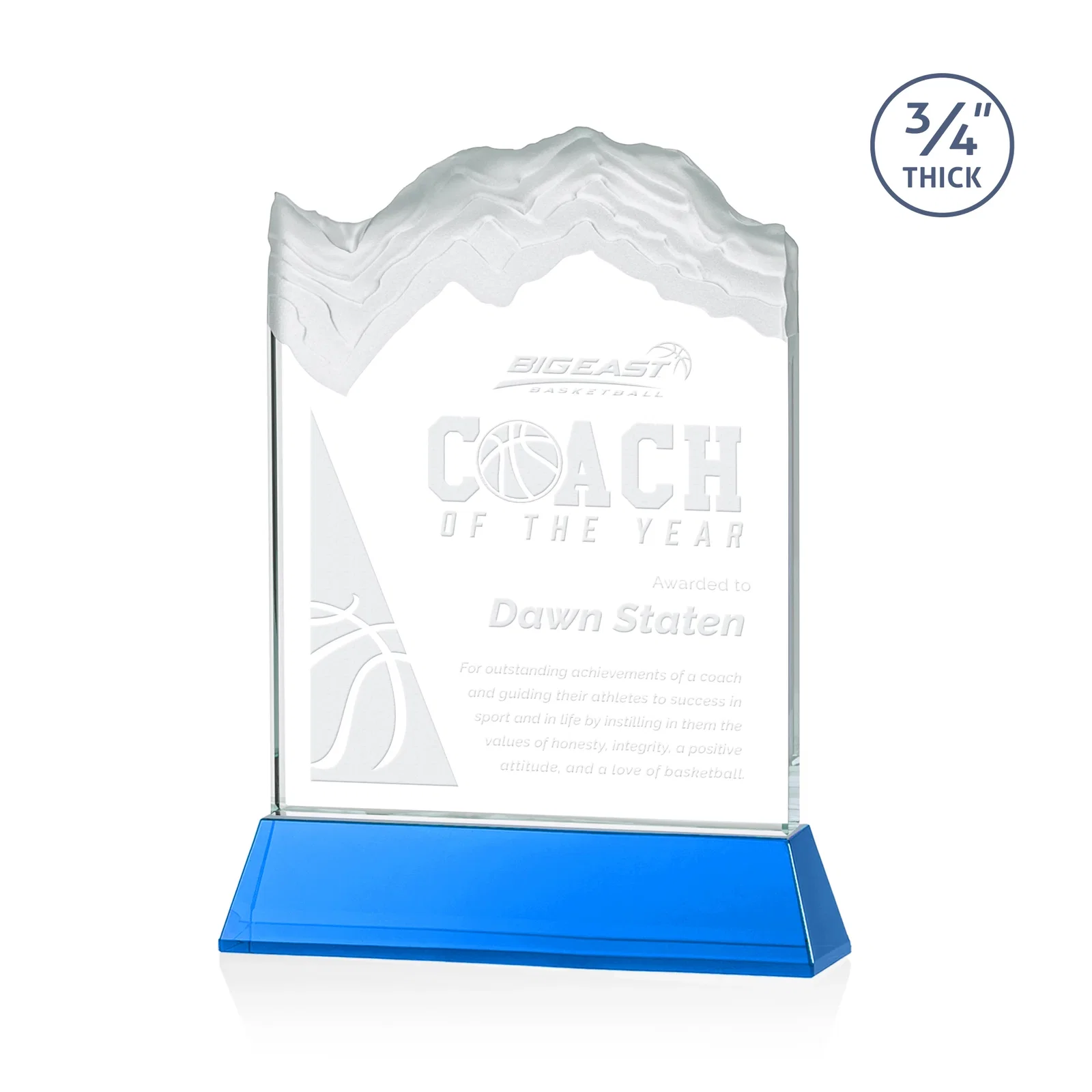 Promotional Starfire Crystal Award with Deep Carved Frosted Peak, awards for service anniversary gifts