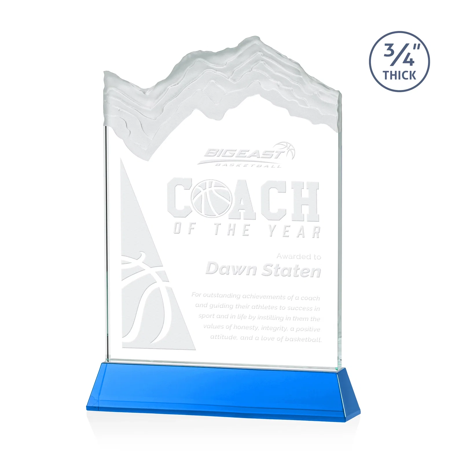 Promotional Starfire Crystal Award with Deep Carved Frosted Peak, awards for sales achievement awards