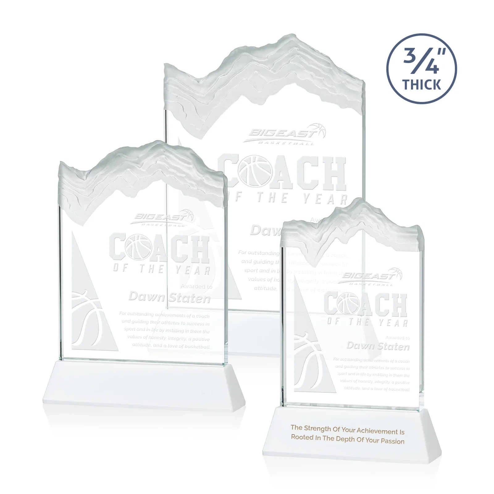 Promotional Starfire Crystal Award with Deep Carved Frosted Peak, awards for retirement presentations