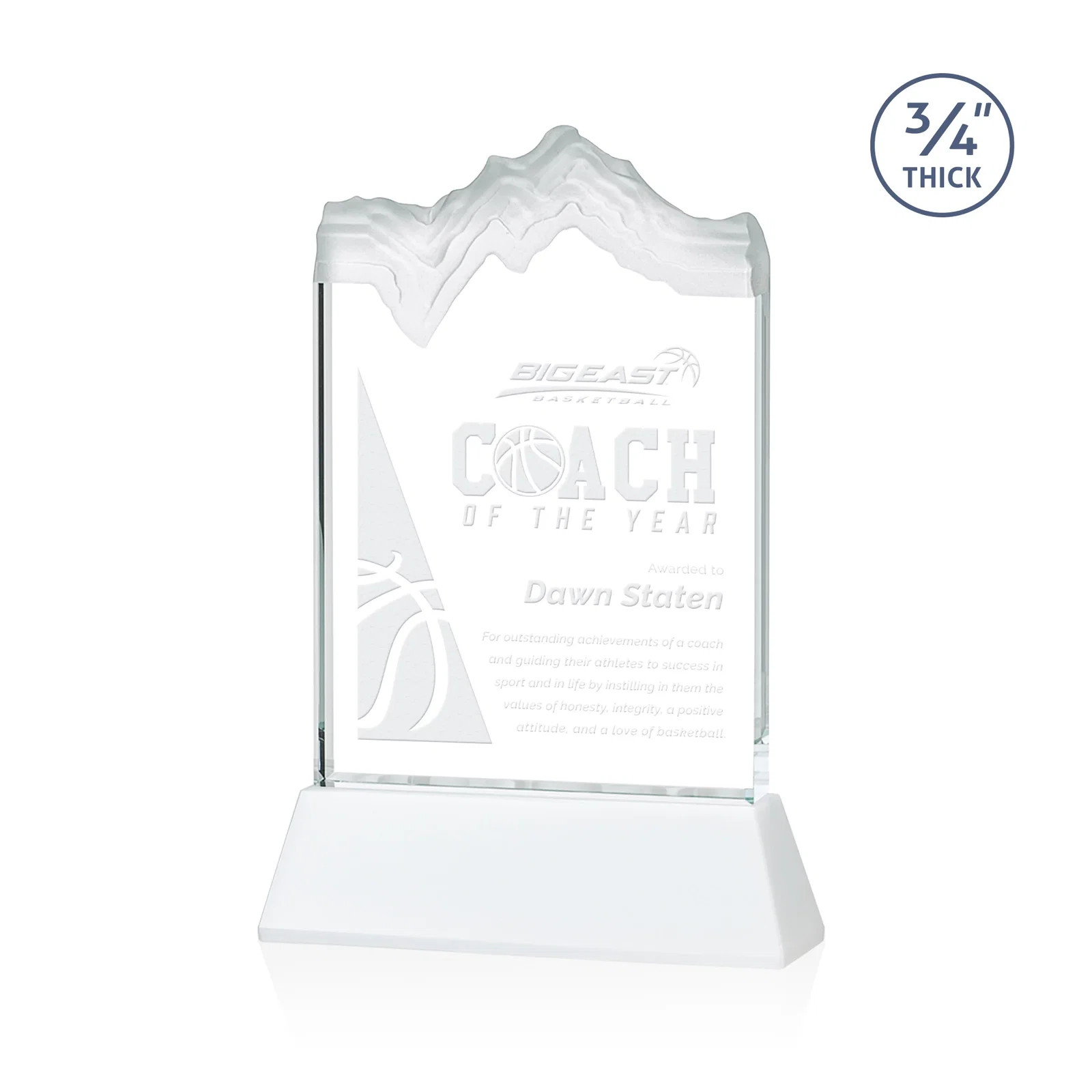 Promotional Starfire Crystal Award with Deep Carved Frosted Peak, awards for team milestone celebrations