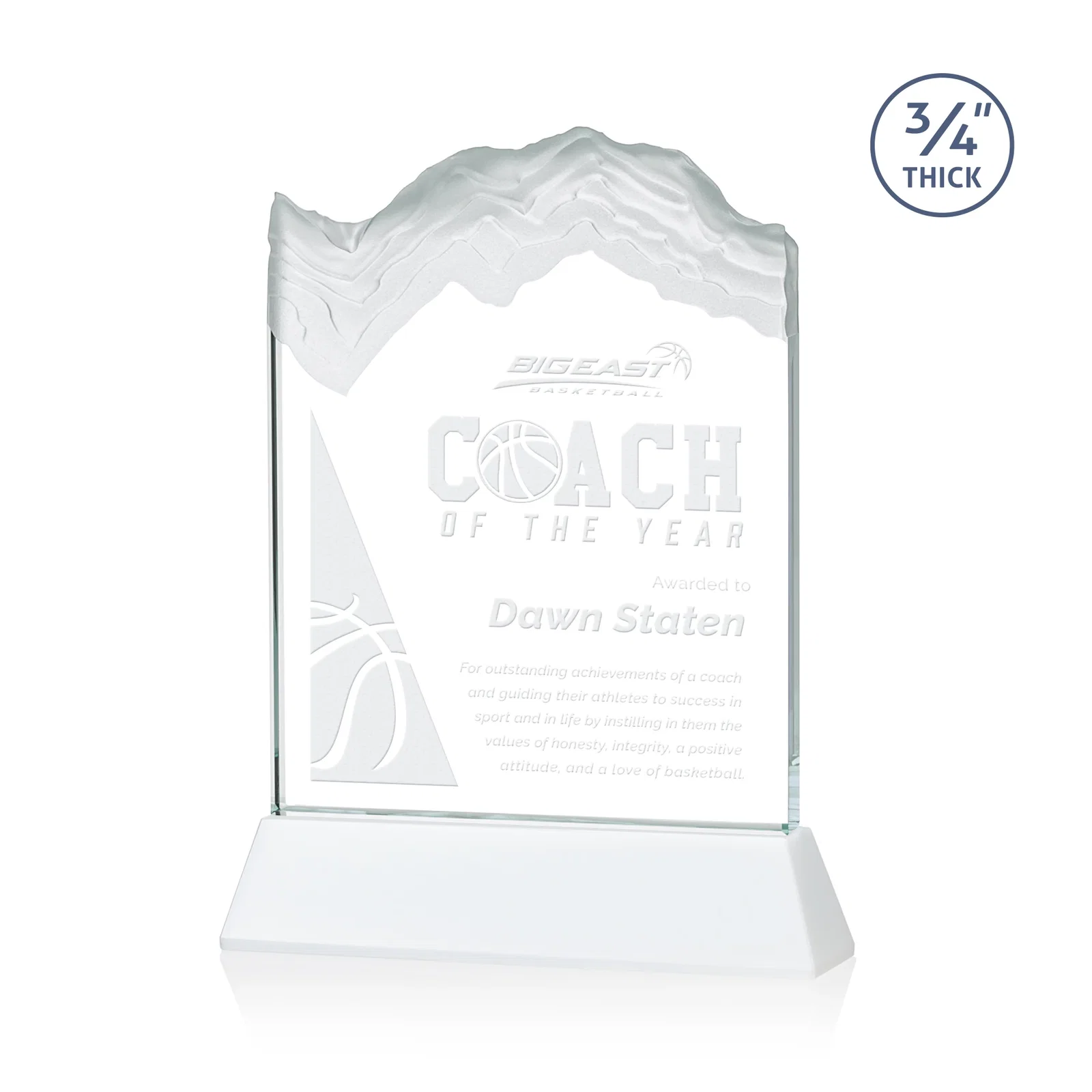 Promotional Starfire Crystal Award with Deep Carved Frosted Peak, awards for donor appreciation