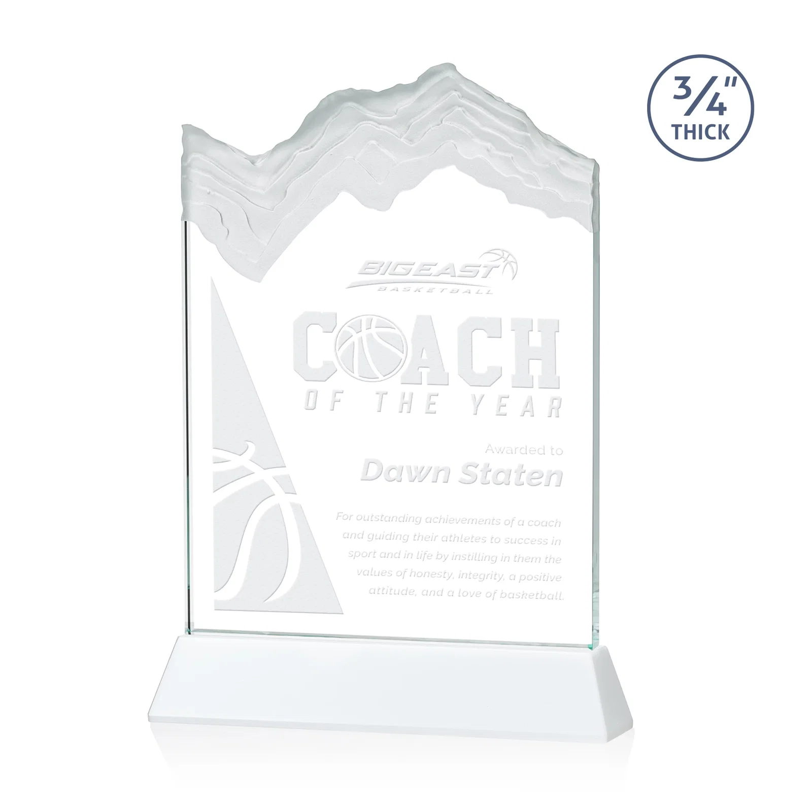 Promotional Starfire Crystal Award with Deep Carved Frosted Peak, awards for graduation ceremonies