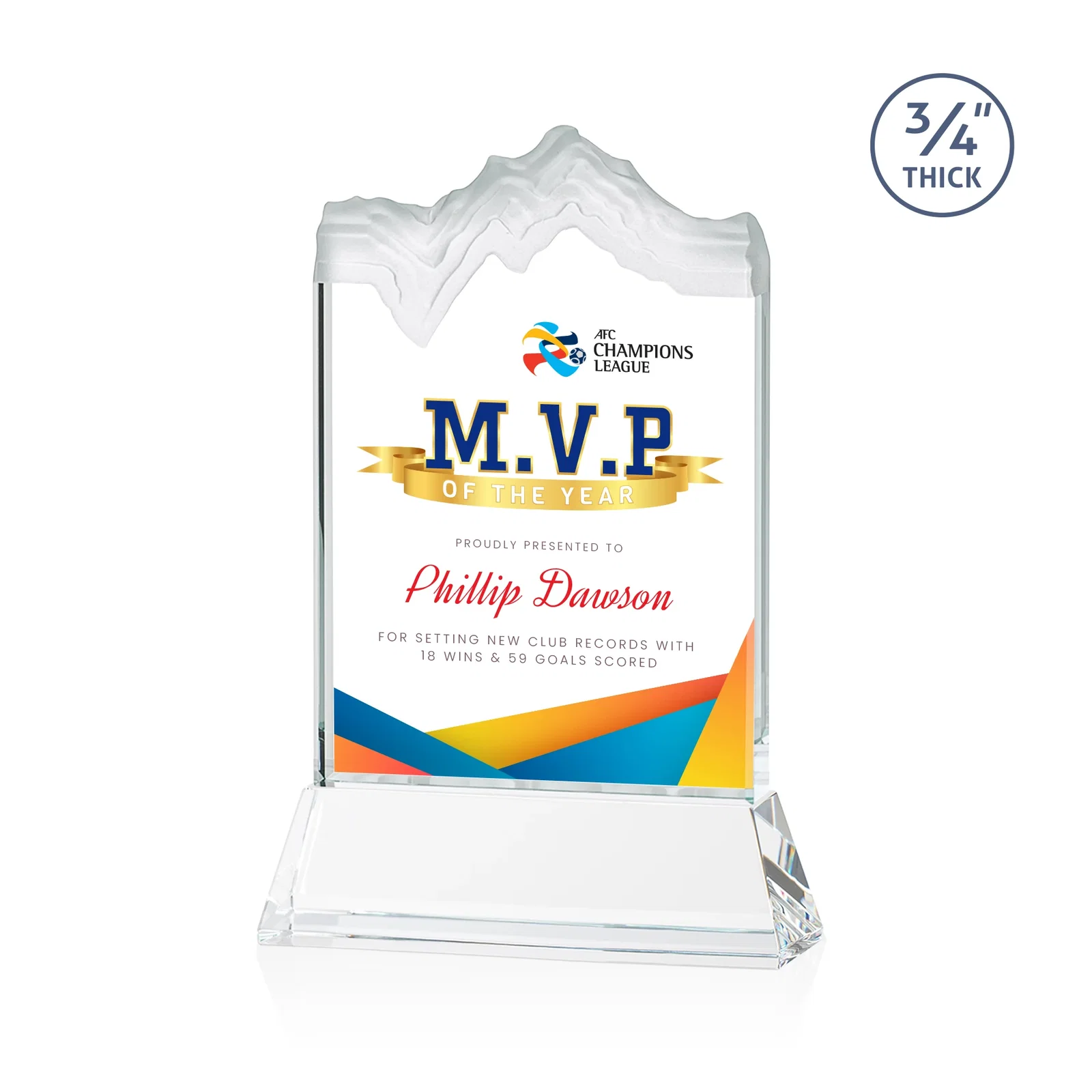 Promotional Starfire Crystal Award with Deep Carved Frosted Peak, awards for dealer and partner awards