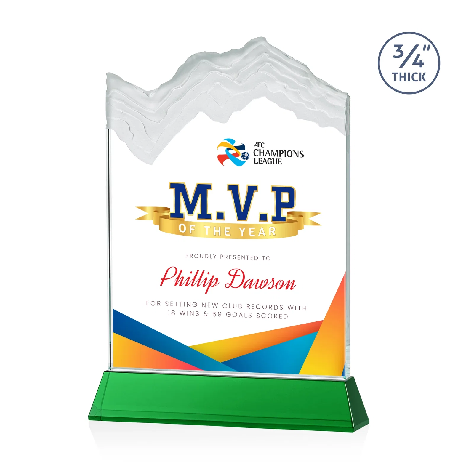 Branded Starfire Crystal Award with Deep Carved Frosted Peak, awards for corporate award ceremonies