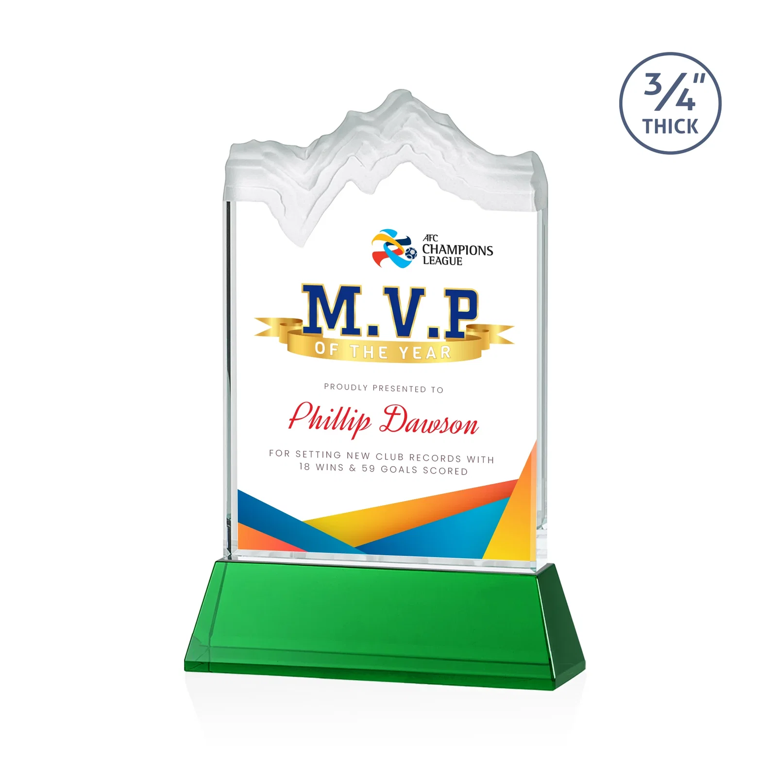 Branded Starfire Crystal Award with Deep Carved Frosted Peak, awards for service anniversary gifts