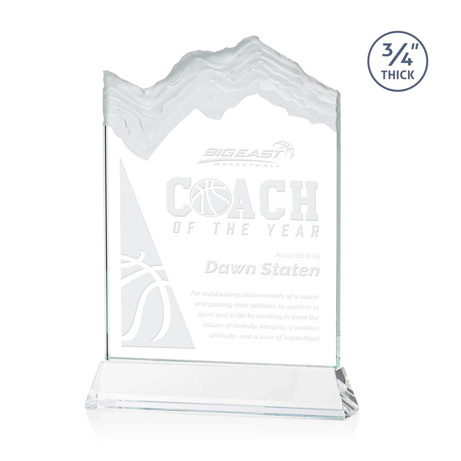 Custom Starfire Crystal Award with Deep Carved Frosted Peak, awards for sales achievement awards